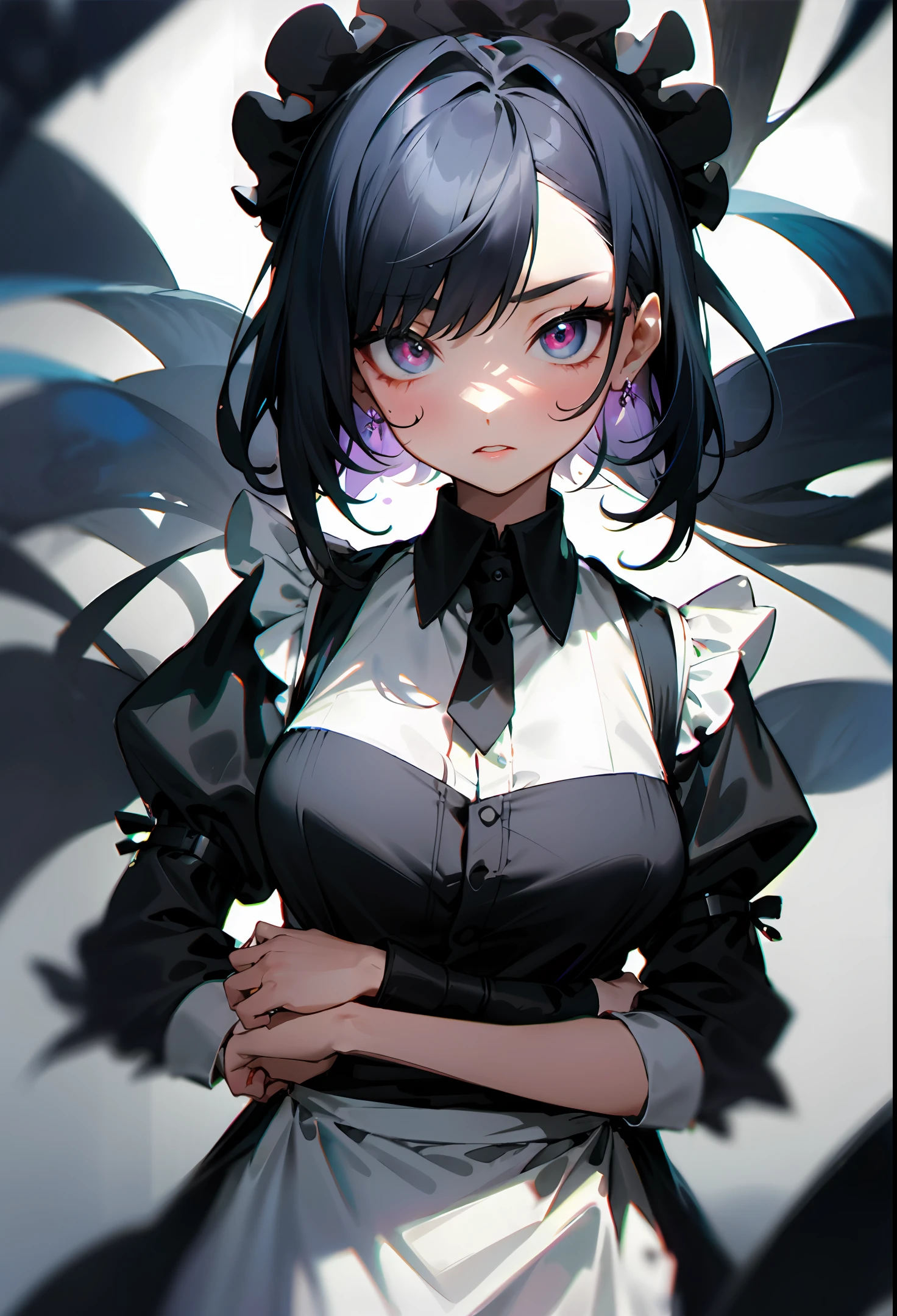 The black silk maid has big eyes and cute sisters