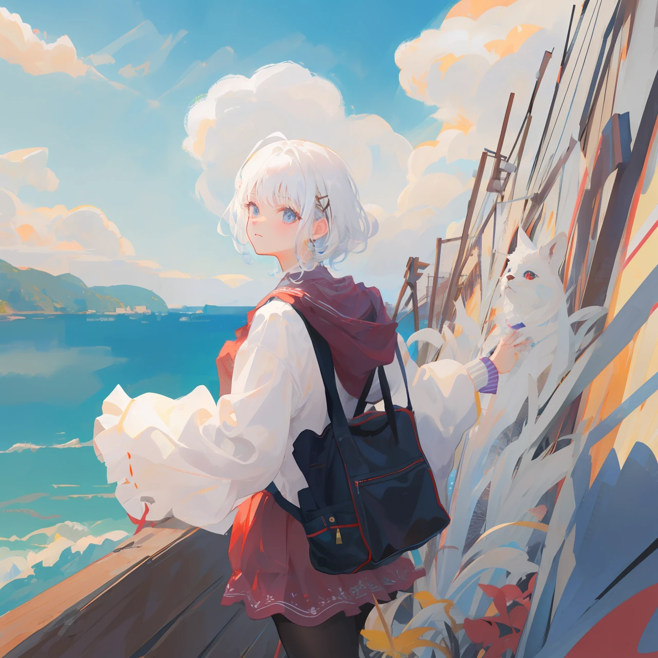 White hair panorama curly short hair jk sky classical art