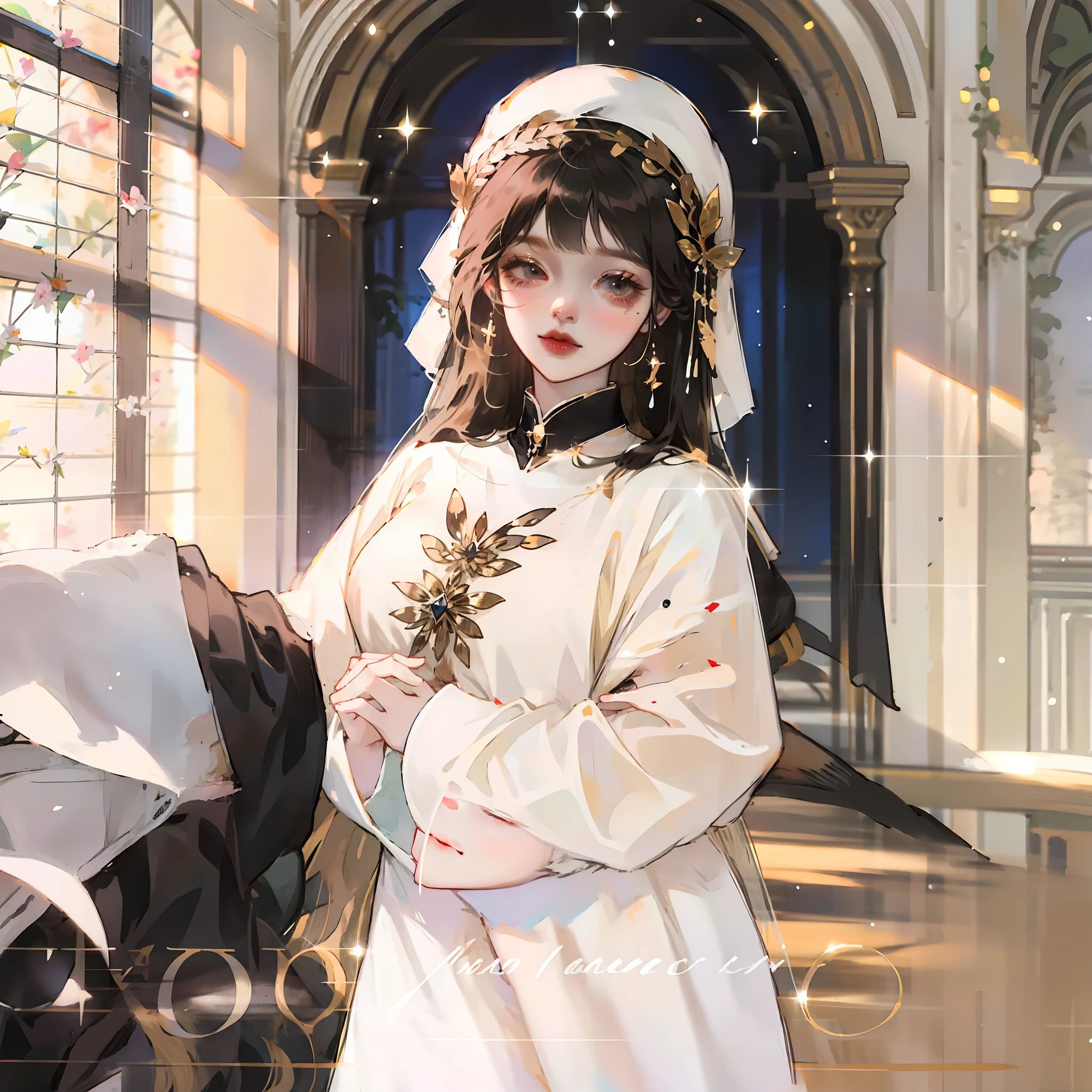 Jumpsuit black silk nuns church blonde long ears prayer