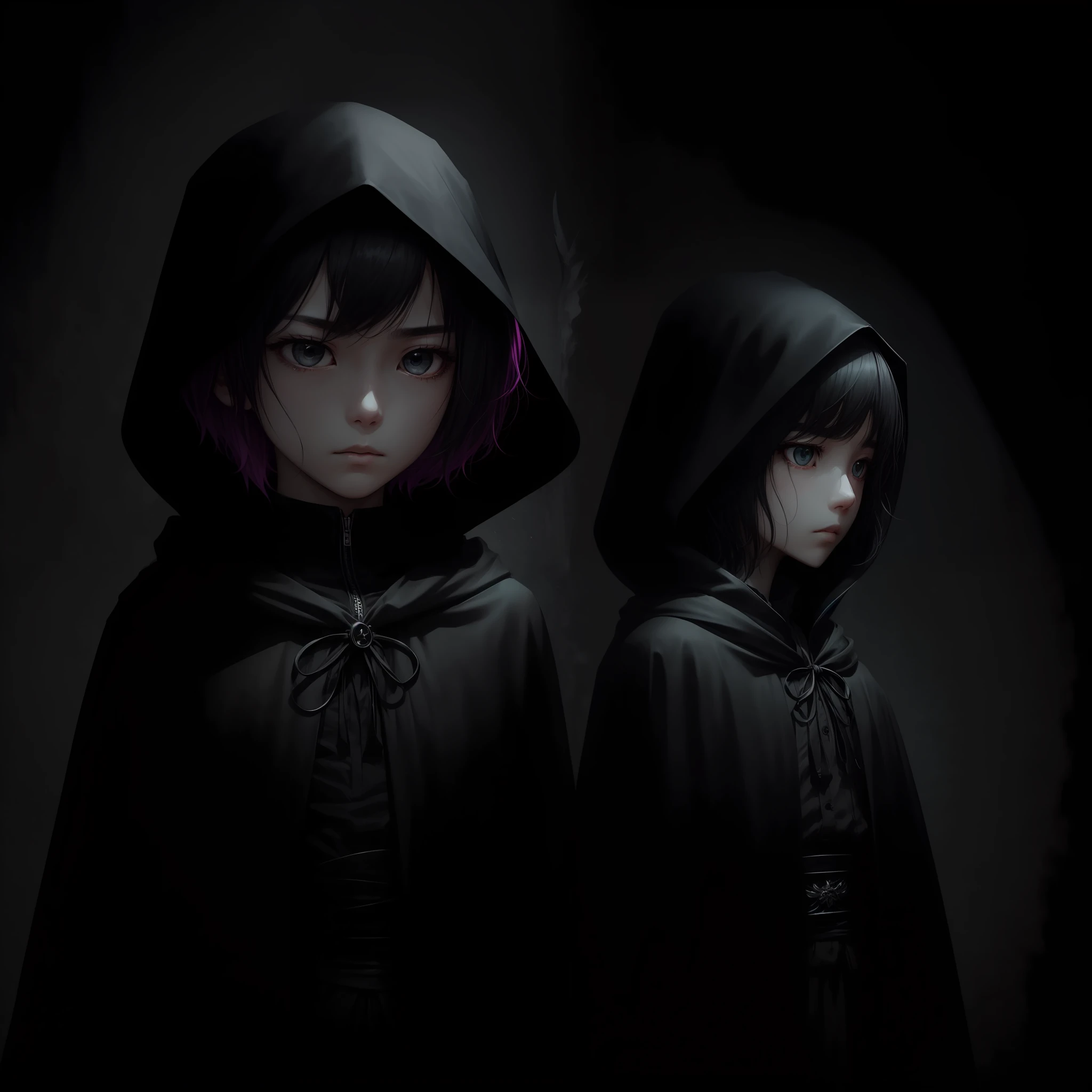 1.5)whaite hair、Fluorescent short hair、Empty eyes,Expression numbness,Wearing a black cloak,Cold and domineering"Black Angel"Persona(Prompt B:0.5),Plus a cool filter(Prompt C:1.5)。 --auto