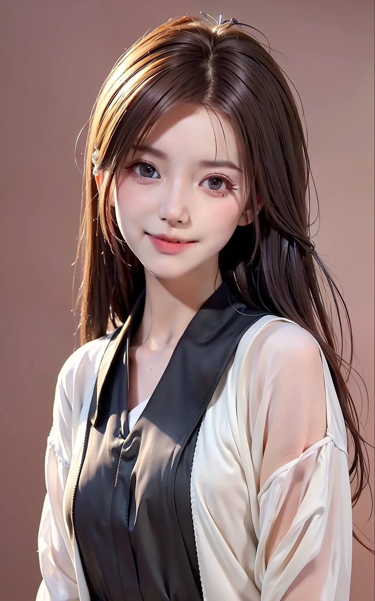 1girl,beautiful vintage color, instagram (photorealistic, high resolution:1.4), ((puffy eyes)), looking at viewer, , full body (8k, RAW photo, best quality, masterpiece:1.2), (realistic, photo-realistic:1.37),(sharp focus:1.2), professional lighting, photon mapping, radiosity, physically-based rendering, (pale skin:1.2),(small breasts:1.2), looking at viewer, (middle hair:1.5), portrait, purple eyes, (sliver hair:1.1),bangs, (simple background:1.4), solo, upper body, realistic,(masterpiece:1.4),(best quality:1.4),(shiny skin),fashi-girl,makeup,smile(skinny,closed mouth,shy :1.3) ,(standing,black Stewardess uniform,Necromancer:1.1),medium bust,sexy pose