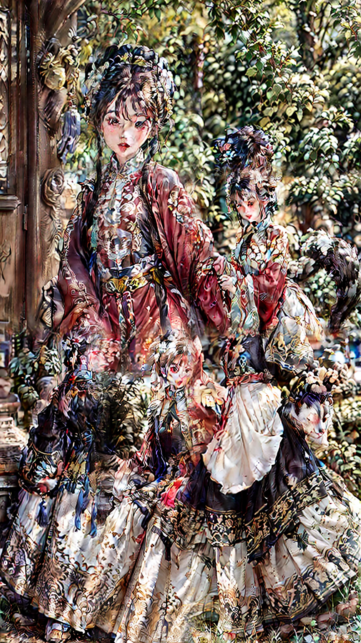 Quaint,Elegant woman,Ming dynasty costumes,White color hair,By bangs,There is a cat on the shoulder
