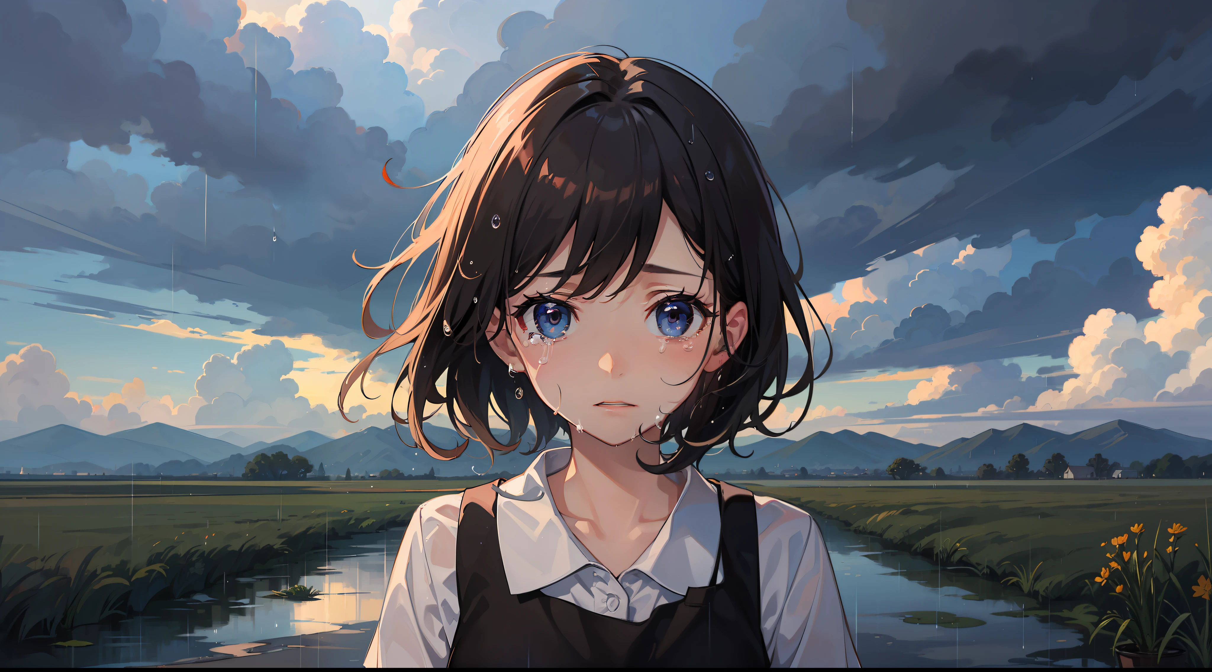 A girl with,Rained,It was dark,Cry,The clouds are over,well up with tears