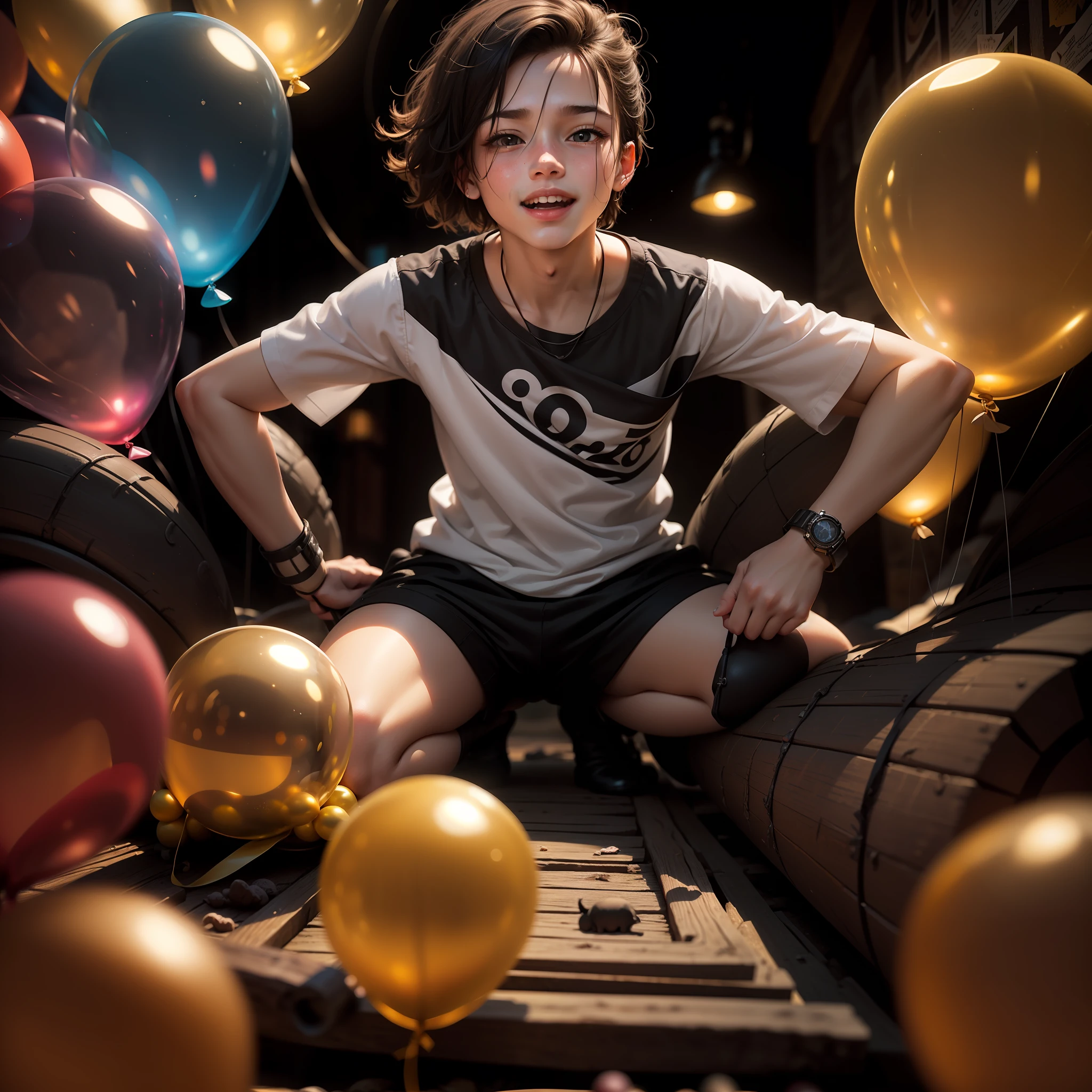 A boy, zoo, many balloons, happy, happy, perfect quality, clear focus (clutter - home: 0.8), (masterpiece: 1.2) (realistic: 1.2) (bokeh) (best quality) (detailed skin: 1.3) (intricate details) (8K) (detail eyes) (sharp focus), (happy)