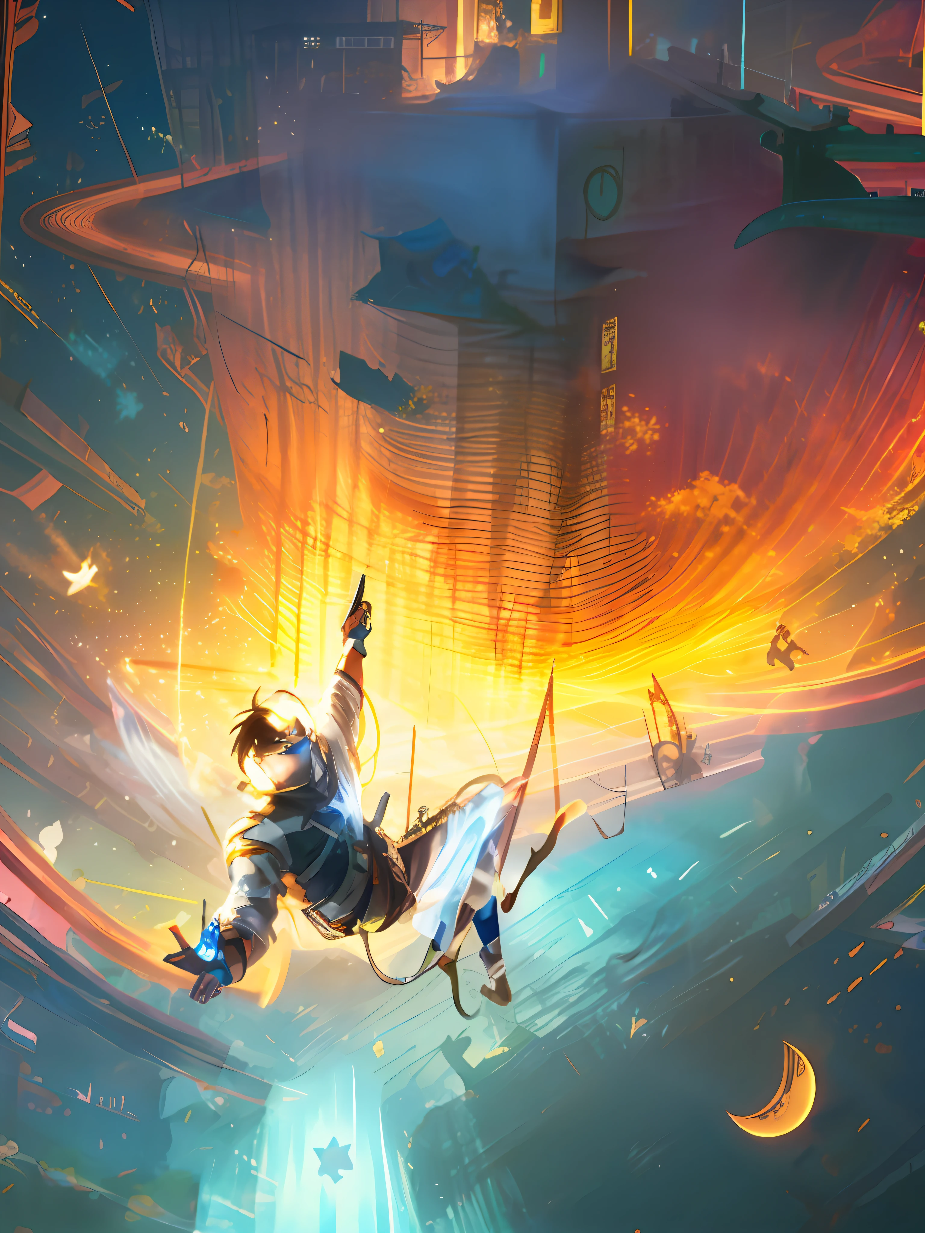 Painting of a man falling from the city into the sky in the middle of a city，, Rough sketch, loose pencil sketch, sketch of a lucid dream, concept art sketch, inspired by Heinrich Kley, animated still, various action pose, dissection sketch, concept-art!!, anime keyframe, [ conceptual art ]!!, disney 2d animation still, concept-art, concept-art