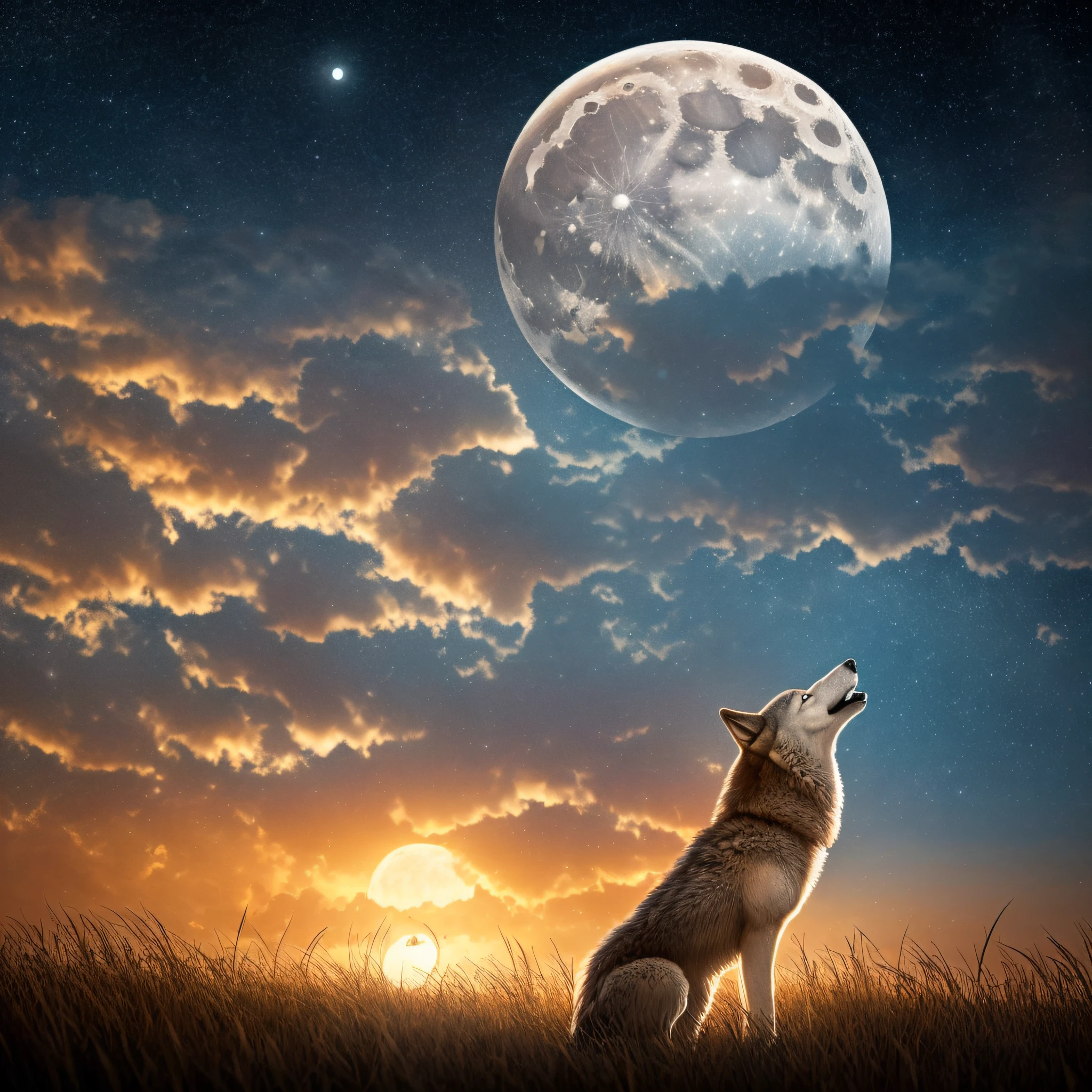 a wolf howling at the moon , masterpiece , hyper realistic, hd, 8k --auto