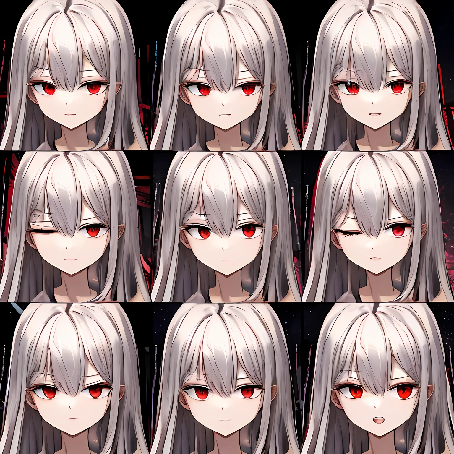 whaite hair，Red eyes，nakeness