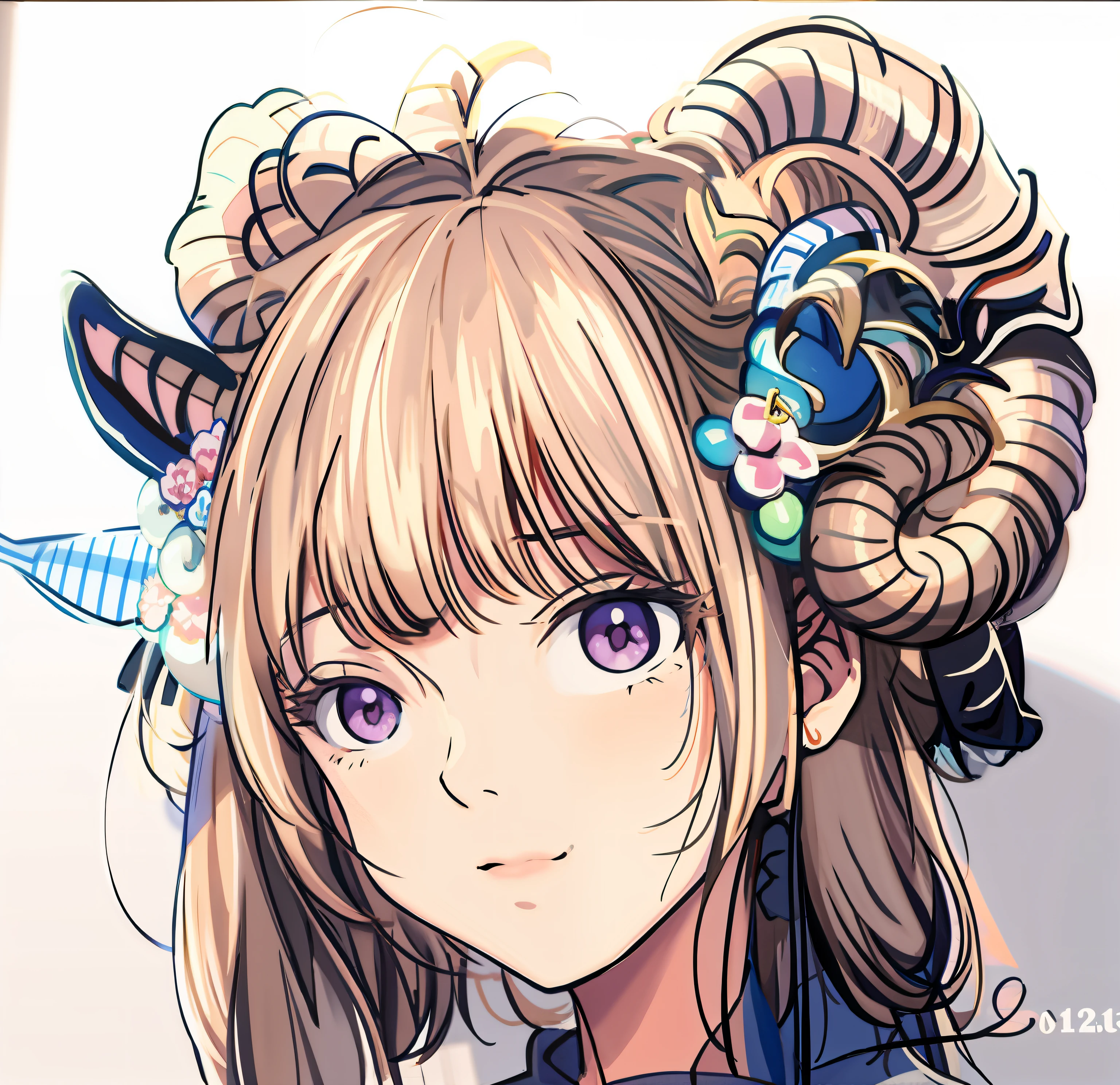 anime girl with horns and flowers in her hair, girl design lush horns, With horns, Detailed fanart, anime style portrait, japanese anime artist drawn, high quality colorful sketch, , cute horns, a beautiful anime portrait, Anime style illustration, detailed portrait of an anime girl, anime portrait, beautiful anime art style, natsumi mukai artwrok, zerochan art