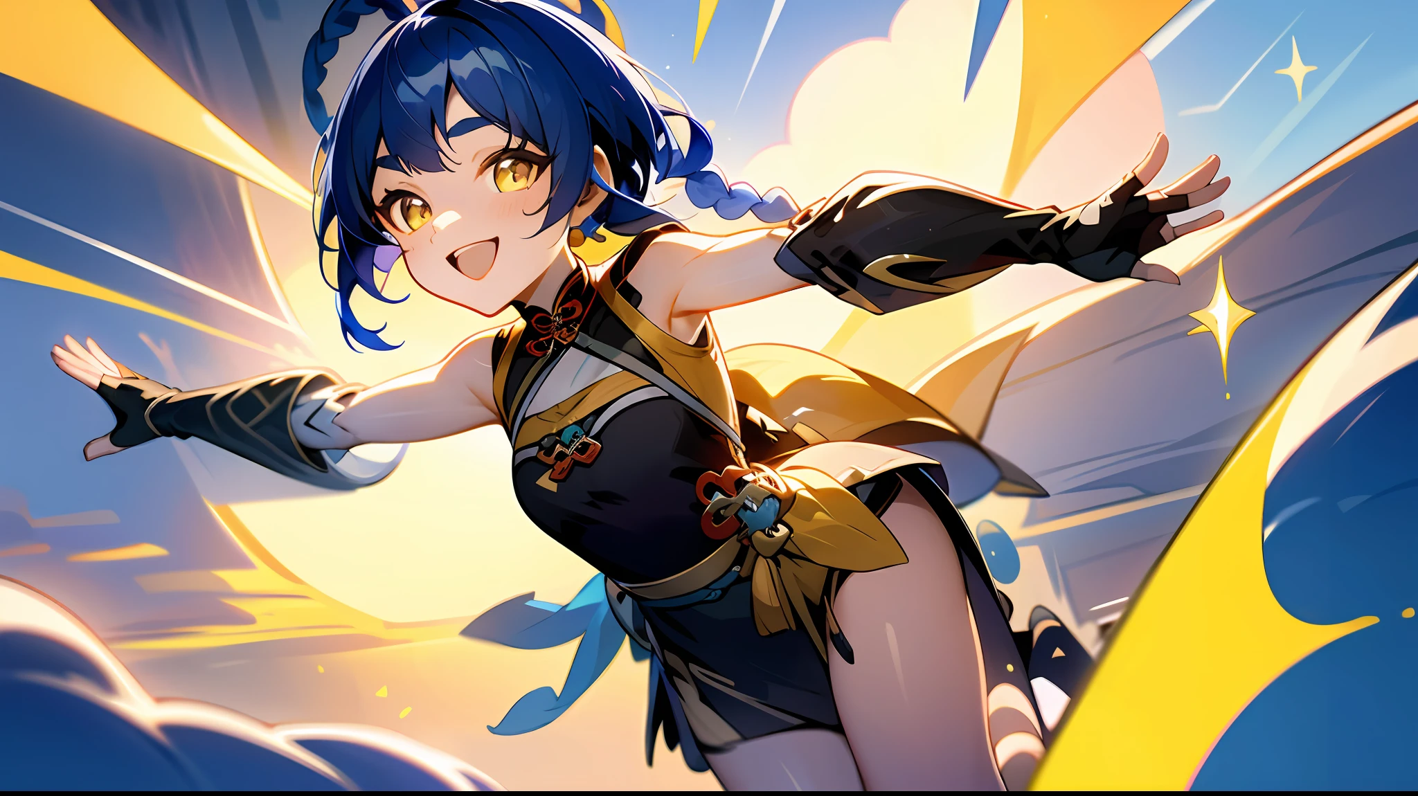 lens flare, foreshortening, f/1.2, from behind, motion blur, ray tracing, Color Field painting, high detail, anime style, UHD, textured skin --auto