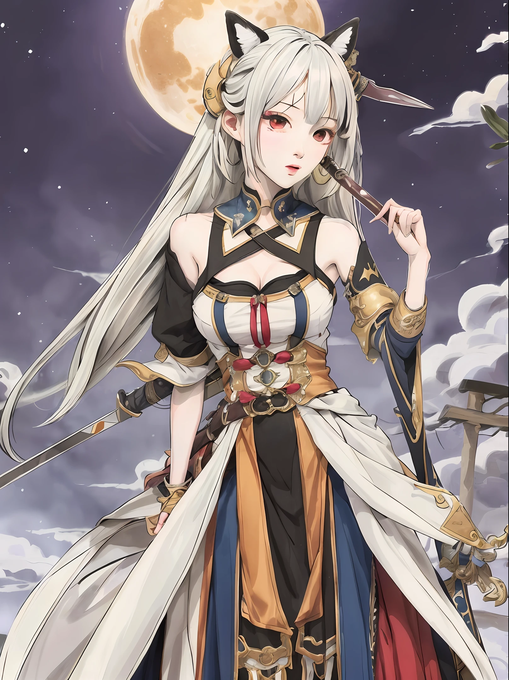 female pervert,Height 1.6 meters,period costume,holdingsword,Ink wind,Foxtail