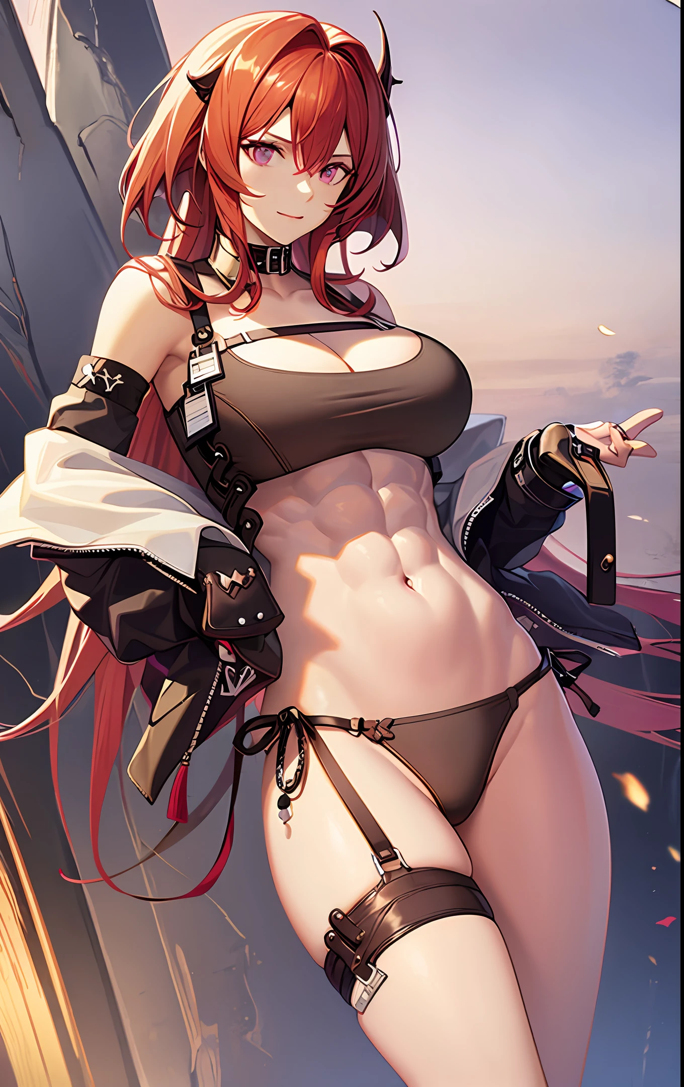 Big Beautiful,Real Human,High split end,Black silk suspenders,Eight-pack abs,Big breasts Thin waist,Bigchest,Red long-haired,Lace bikini,Absolute realm