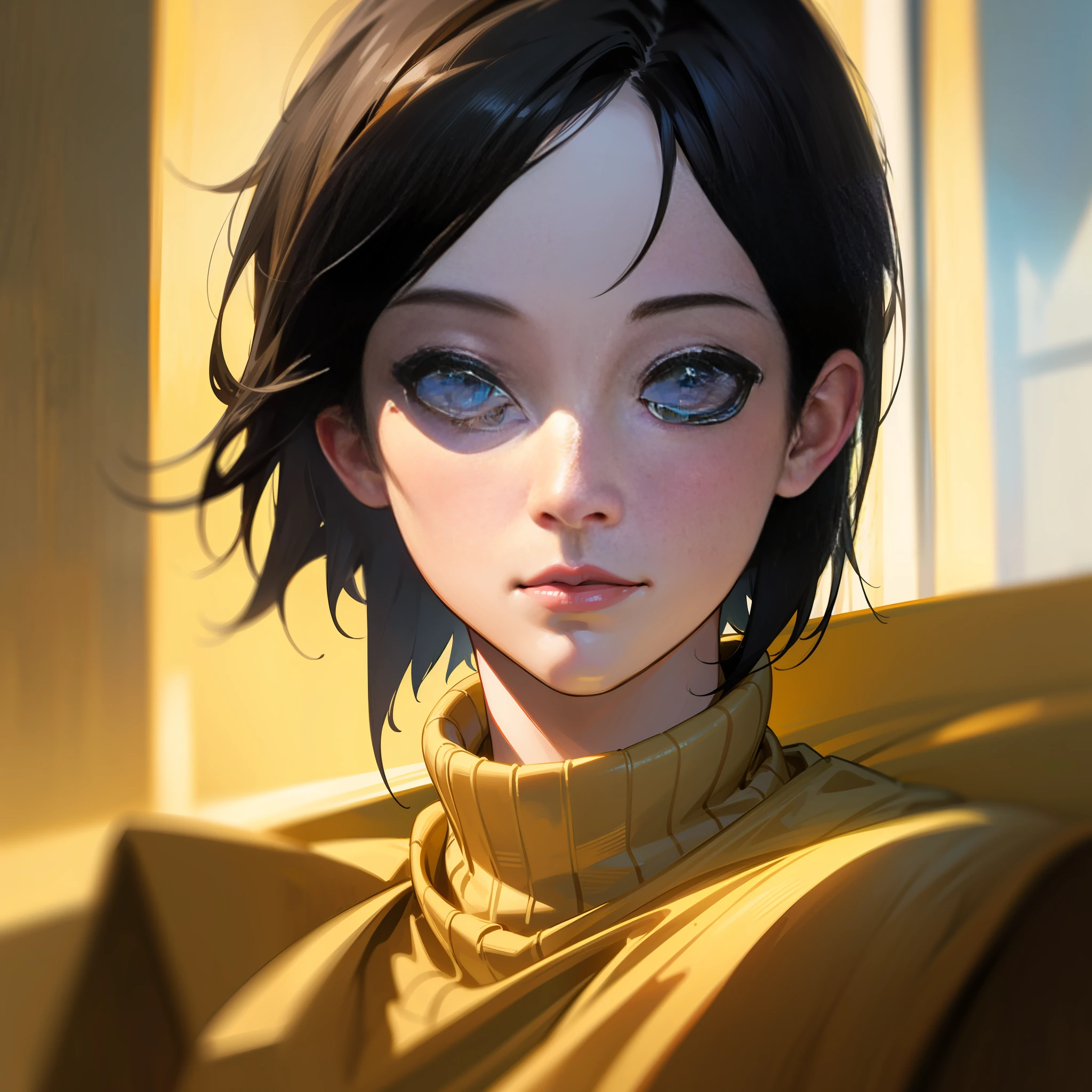 (masterpiece:1.3), (8k, photorealistic, RAW photo, best quality: 1.4), (1girl), beautiful face, (realistic face), (black hair, short hair:1.3), beautiful hairstyle, realistic eyes, beautiful detailed eyes, (realistic skin), beautiful skin, (sweater), absurdres, attractive, ultra high res, ultra realistic, highly detailed, golden ratio