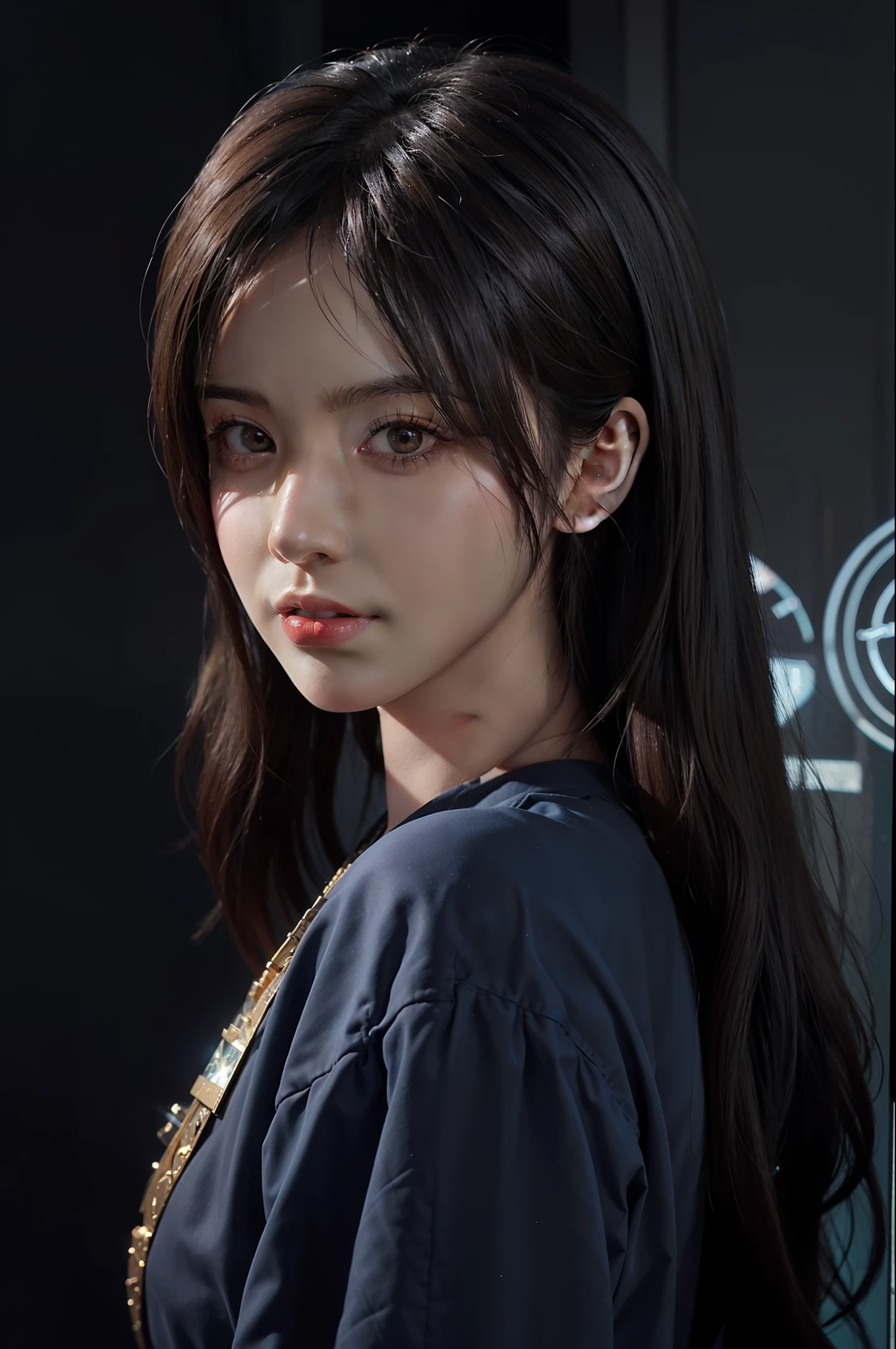 Hyperrealist portrait of female by david hockney and alphonse mucha,fantasy art, photo realistic, dynamic lighting, artstation, poster, volumetric lighting, very detailed faces, 4 k, award winning,, 1girl, in the dark, deep shadow, low key,cowboy shot,(official clothing:1.4) ,long hair,white hair,