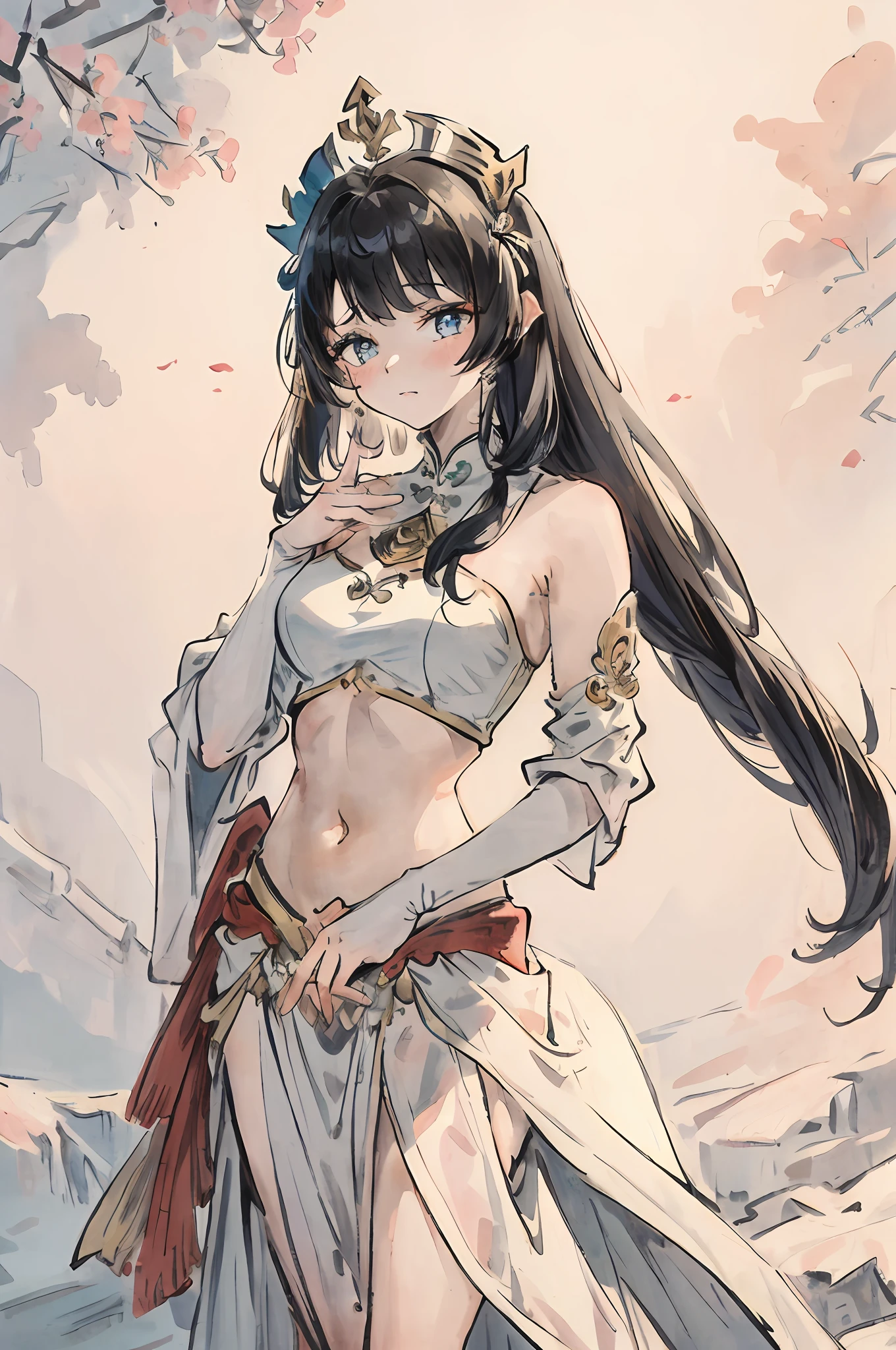 masterpiece, best quality, 1girl, nilou_genshin, default_dress, navel, headdress 
EasyNegative, extra fingers, fewer fingers
