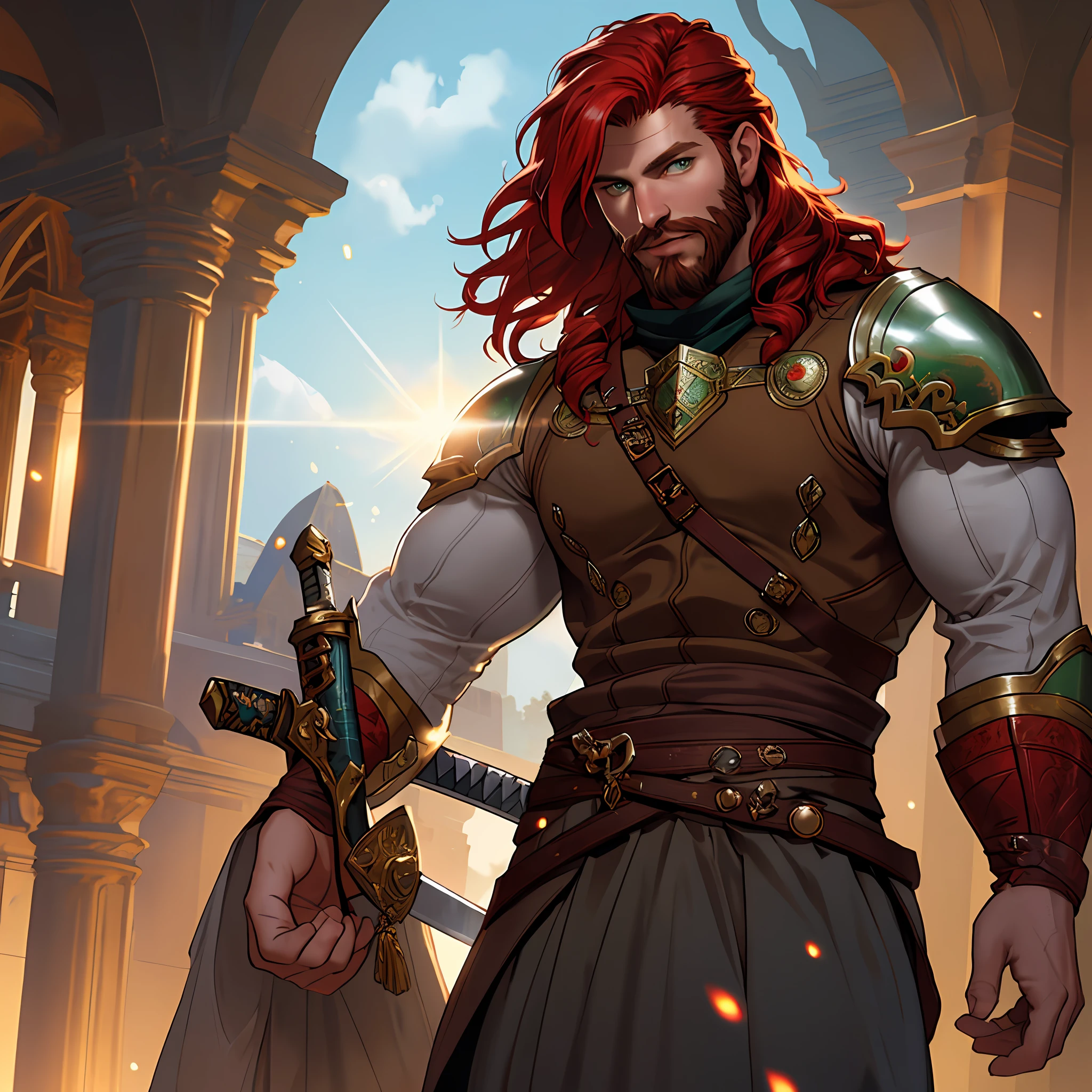 A close up of a man with red hair holding a sword - SeaArt AI