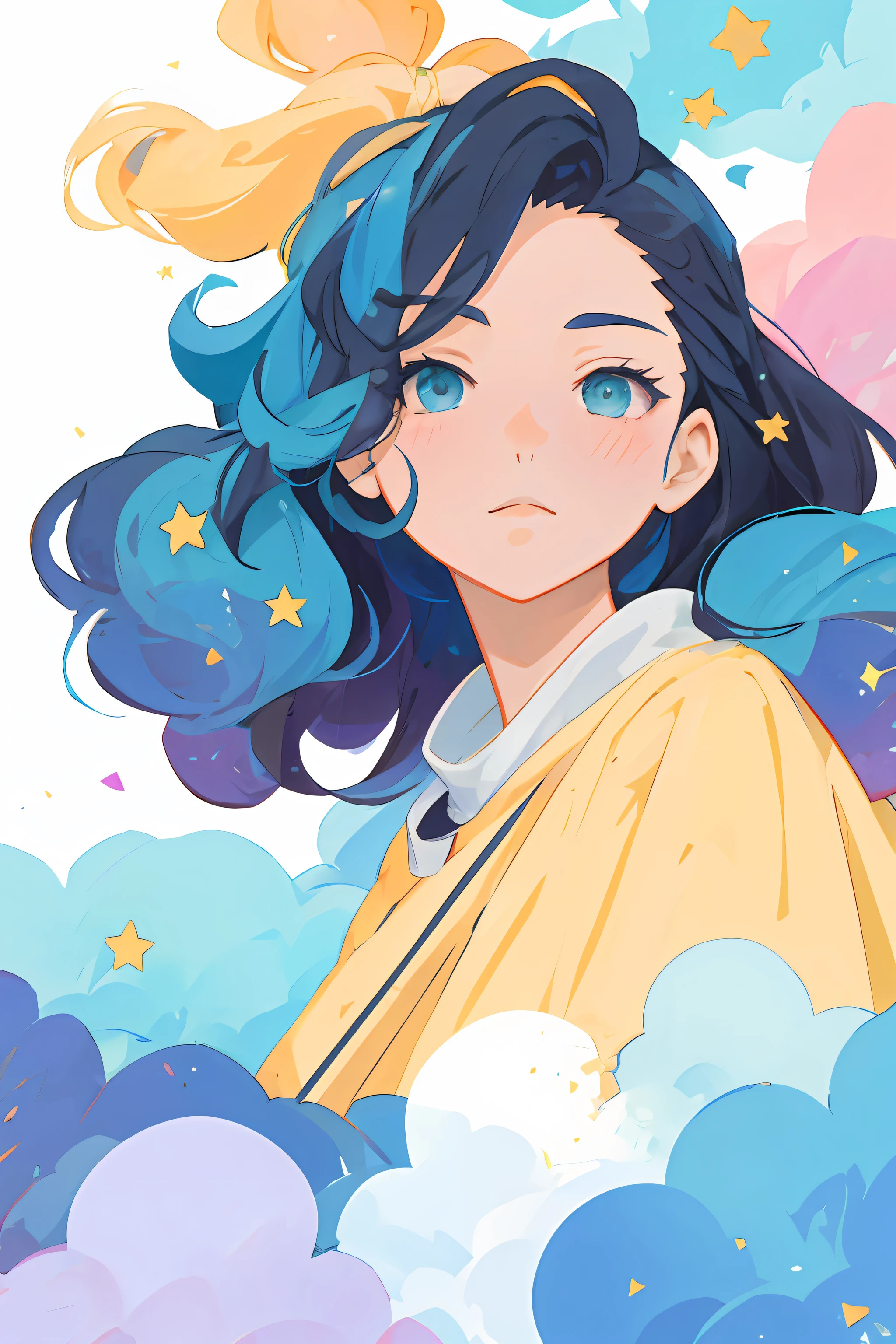 anime girl with blue hair and stars in the sky, anime girl with cosmic hair, Anime style illustration, beautiful anime art style, Digital anime illustration, style of anime4 K, Anime art style, Anime style portrait, anime art style, anime illustration, lovely art style, Girl with blue hair, anime style art, Beautiful anime style, Anime girl with teal hair Boy pictures of the same style