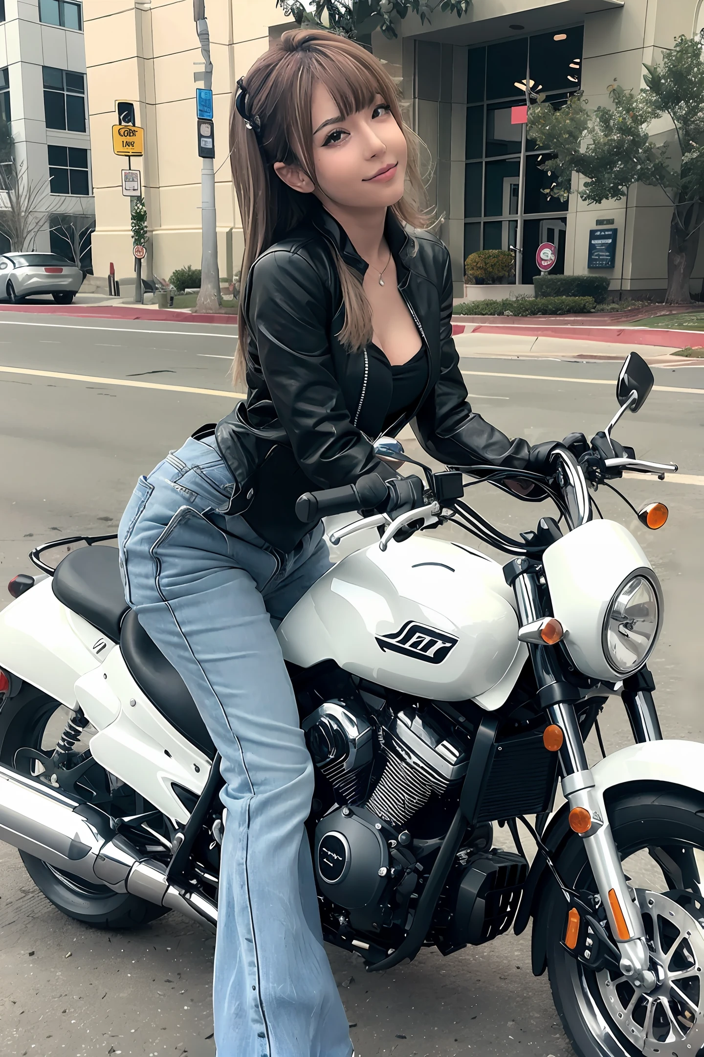 Anime beauty riding a motorcycle