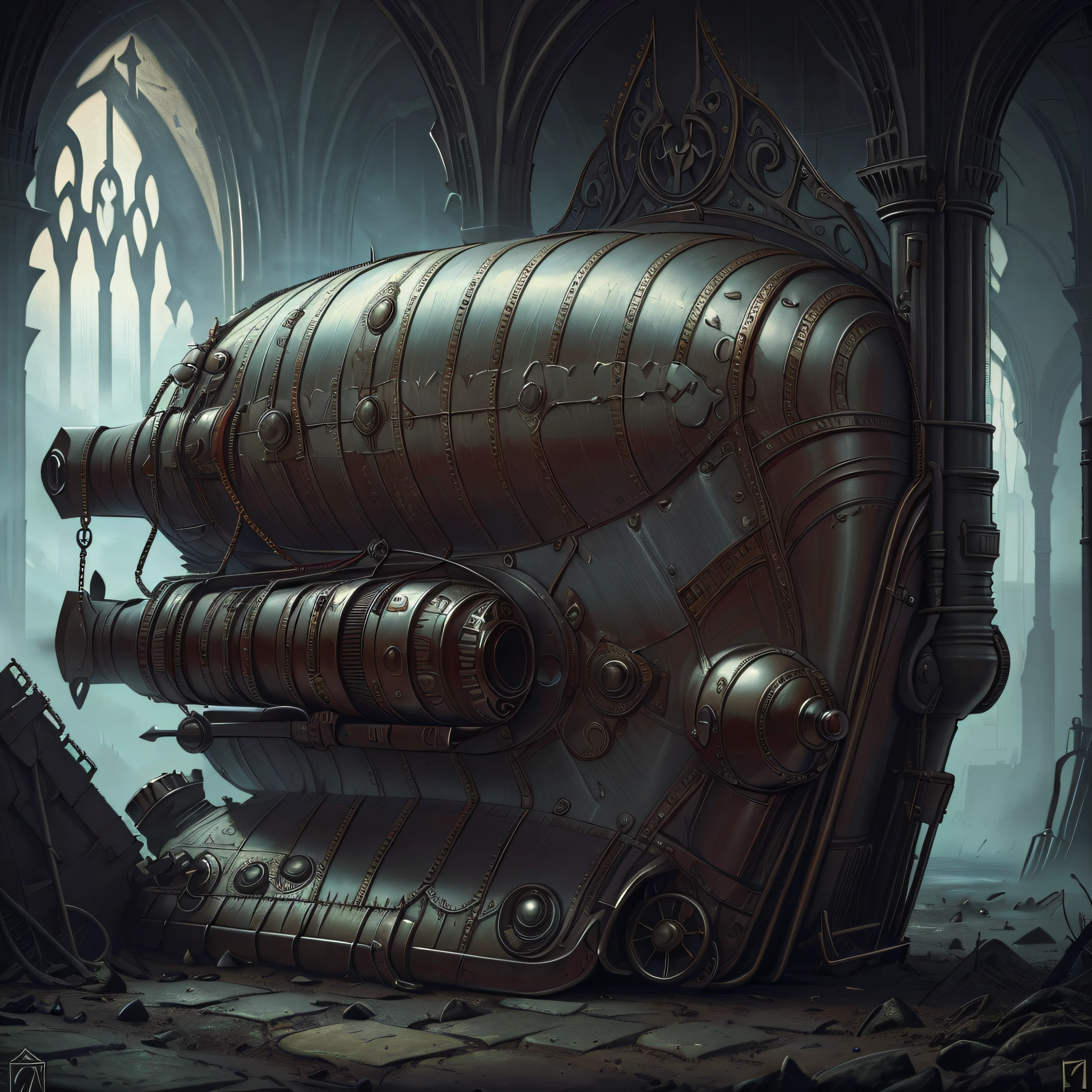 high detailed tarot card with a atmospheric diving suit worker from 19th century, leather and iron textures to make it realistic --auto