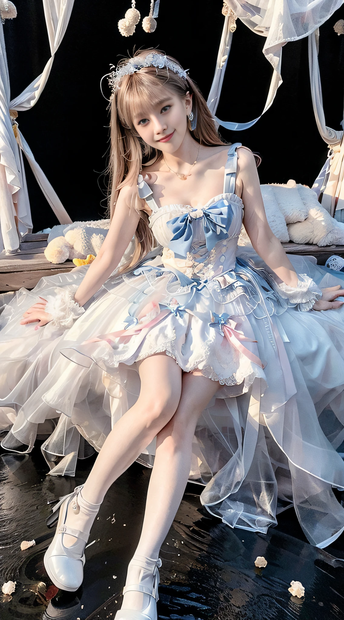 (best quality, masterpiece, high resolution, glow, flood, lens glare, wide angle), sunlight, full body, 1 [Chinese|Russian|Japanese|Korean] girl, solo,((mei red:1.1) clothes), necklace, jewelry, long hair, earrings, super delicate face, beautiful face, perfect hands,full face blush, (perfect eyes) and ( long eyelashes: 1.4), glowing pupils, (white stockings: 0.9), realism, (high detail skin: 1.2), 8k ultra hd, DSLR, high quality, volumetric lighting, frank, high resolution, 4K, 8K, background bokeh, dream forest, radiant garlic, feather drop effect, morning, foreground, f/16