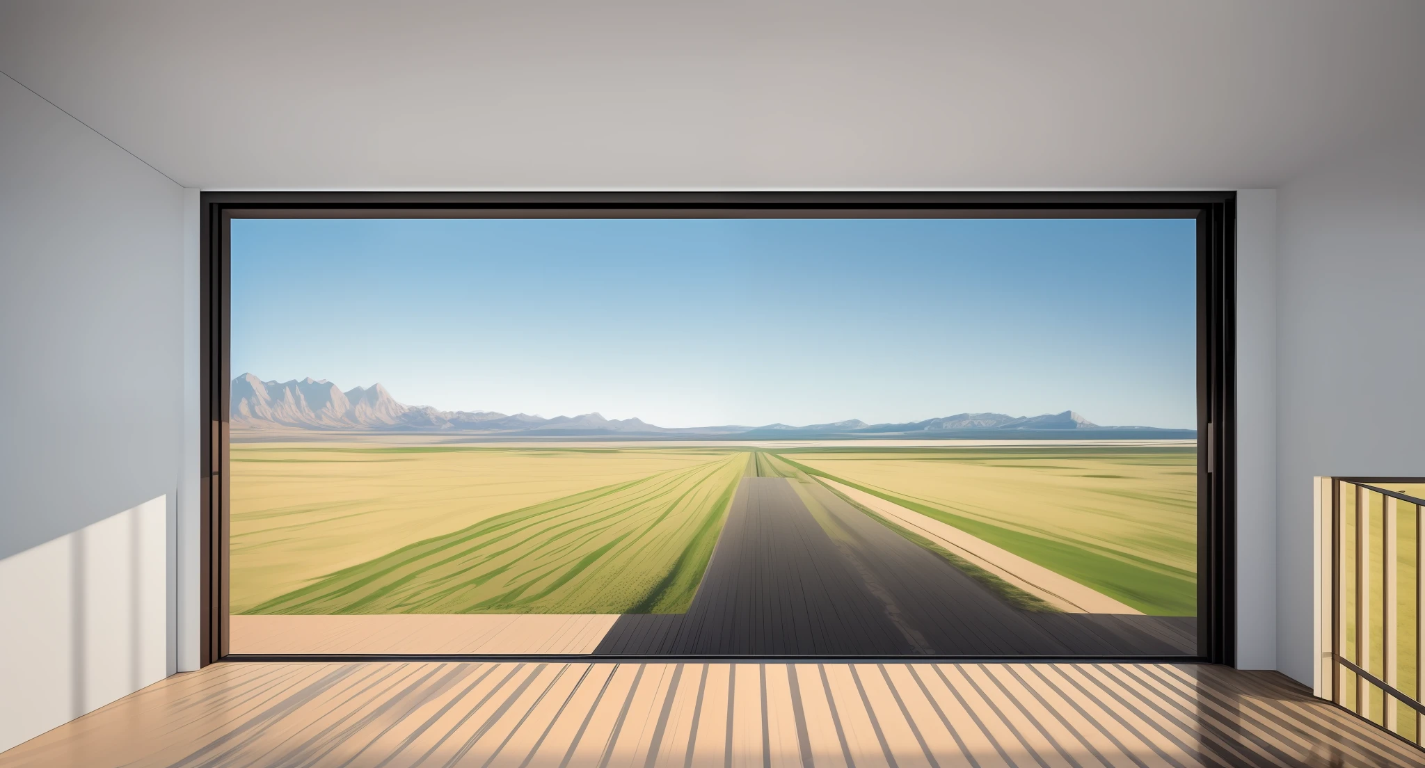 Flat with frontal perspective with fantastic background of a blurred landscape