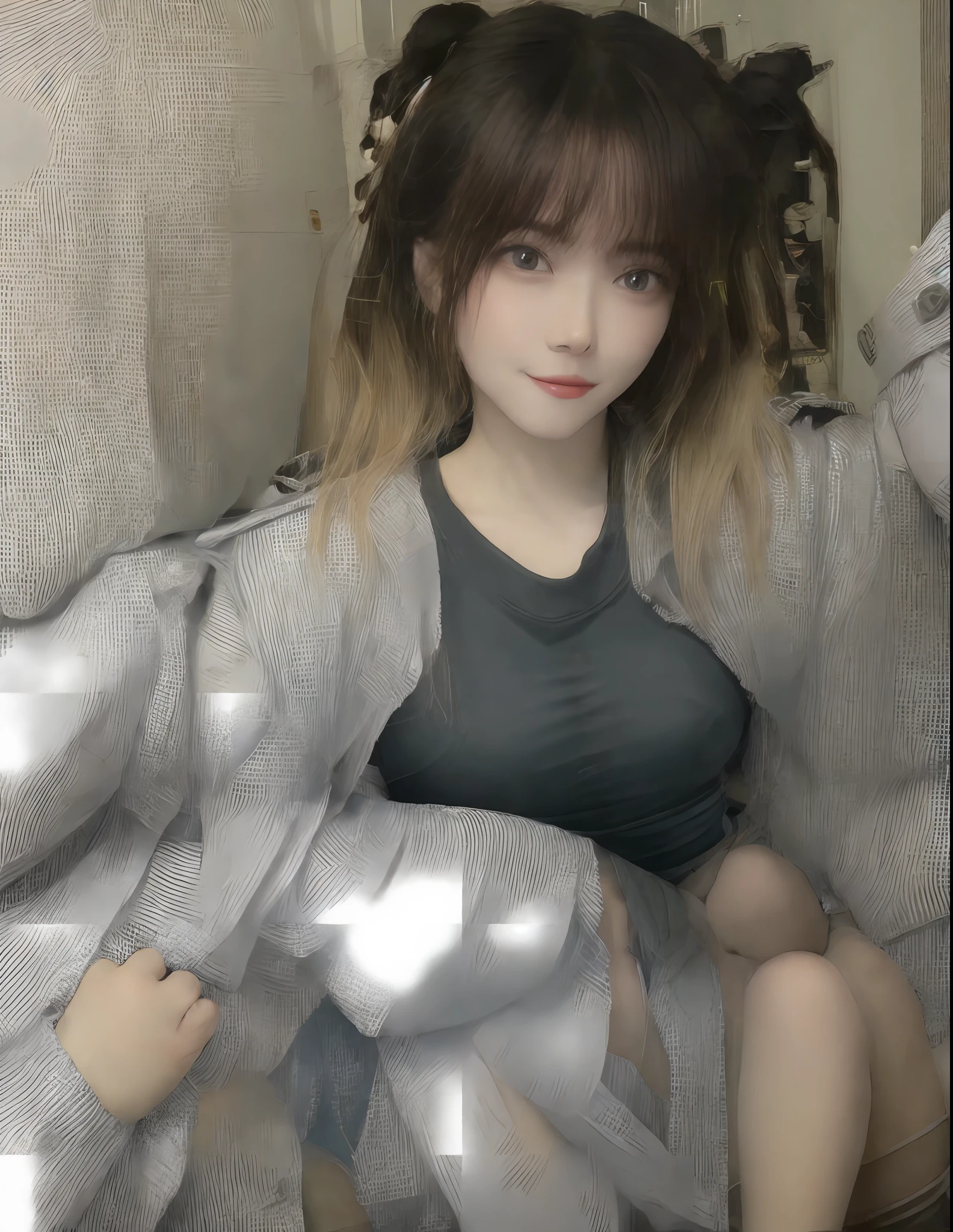 male people，Qi bangs，round frame glasses，二重まぶた，The upper part of the body，Real Human，Microcents，whitet-shirt，light blue blouse，Moderate stature