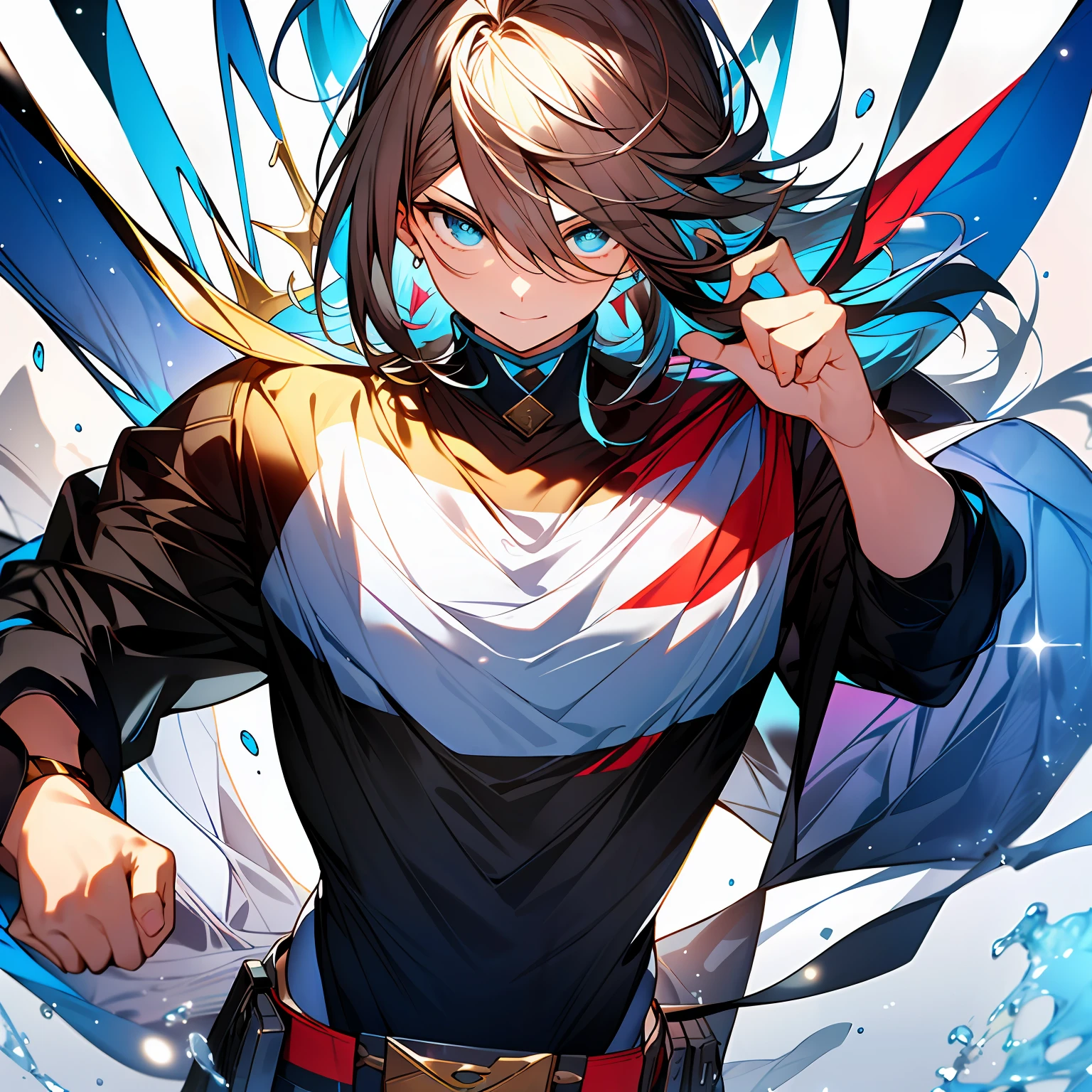 schoolboy,White clothes,brunette color hair,Handsome,The upper part of the body,Need --auto