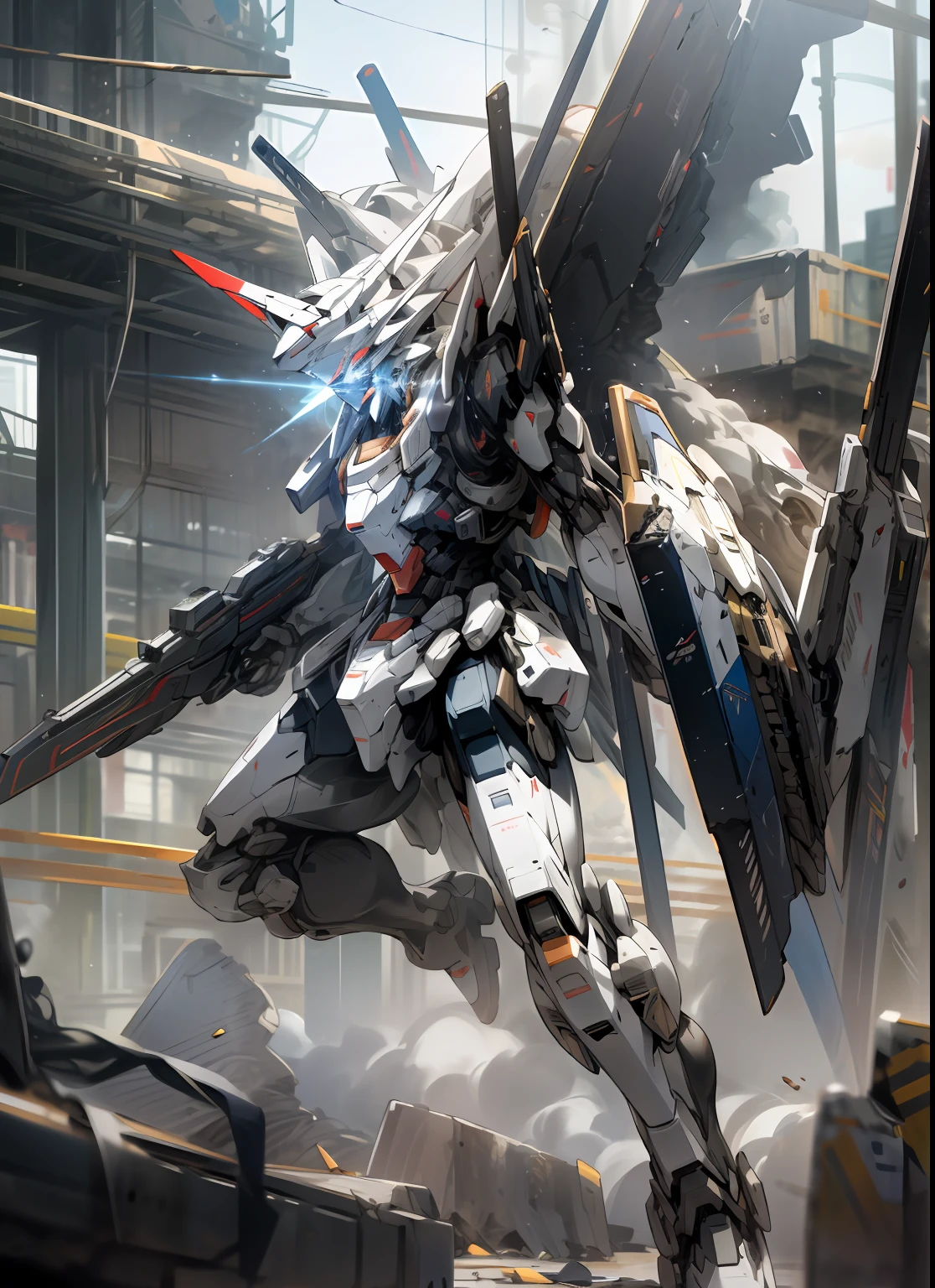 Skysky,clouds,城市,droid,holding_weapon,buliding,First machine,Fragmentation