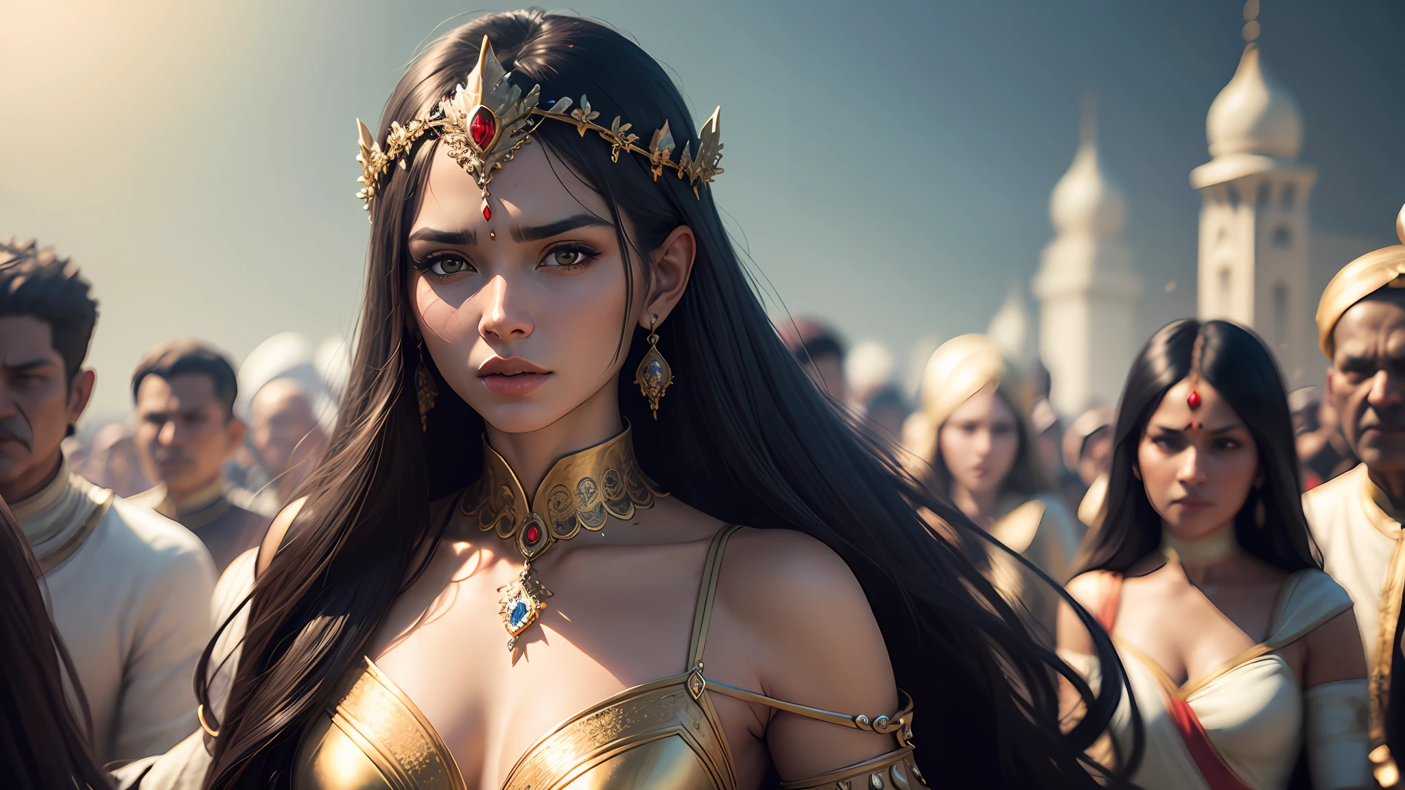 8k ultra realistic many crowd royal indian fairys , there are all is fairys, a fairy world , there are all indian fairys with all black hair a fairy king is very sick and he is on a bad