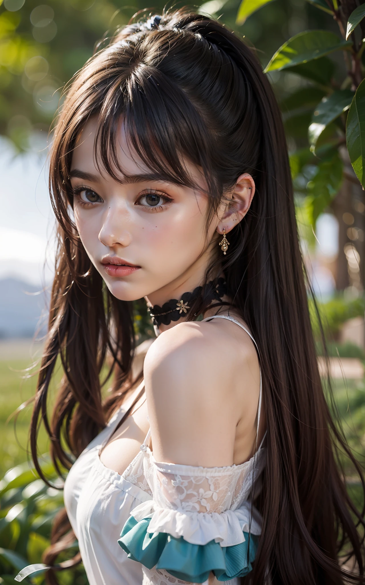 finely best quality、hight resolution、Fantasy world、Desert Beauty Girl、Desert People、lightly dressed、Brown-skinned、Dark hair、poneyTail、