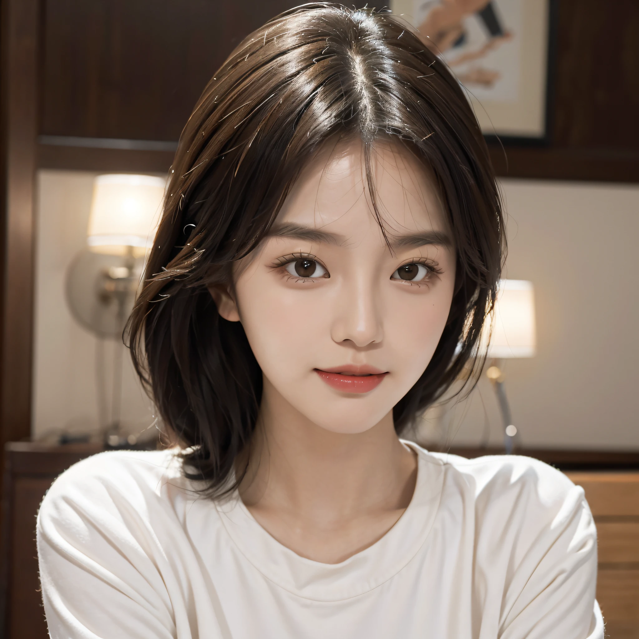 (tmasterpiece, Need, k hd), Slightly chubby round-faced schoolgirl, Moles under eyes, Short black hair covering ears, Reddish cheeks, voluminous hair, ssmile