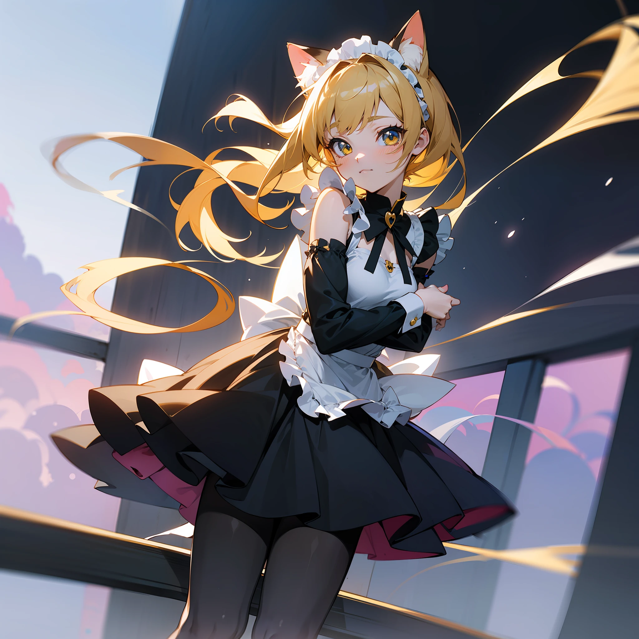 Gentle lighting,Anime girl wearing black pantyhose,Attractive cat girl, beautiful anime catgirl, cute anime catgirl, anime catgirl, anime cat girl in a maid costume, Very beautiful anime cat girl, Surrealism female students, very beautiful cute catgirl, Cat girl,anime visual of a cute girl