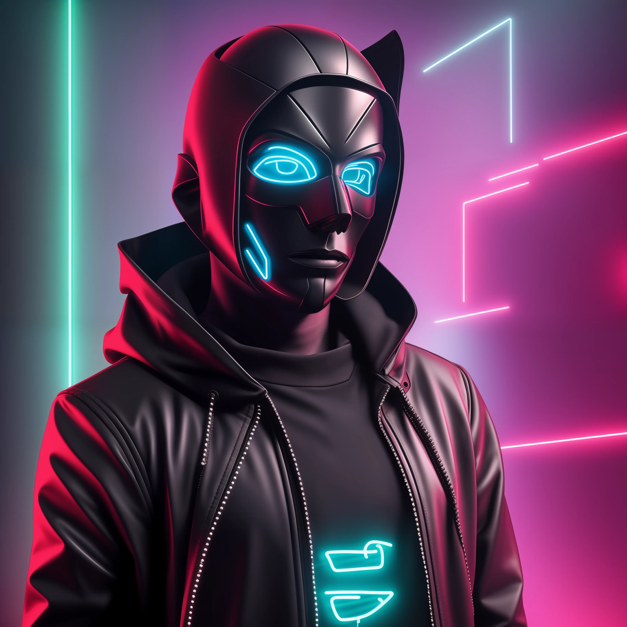 Man with black mask, blue neon, cyberpunk style,dark