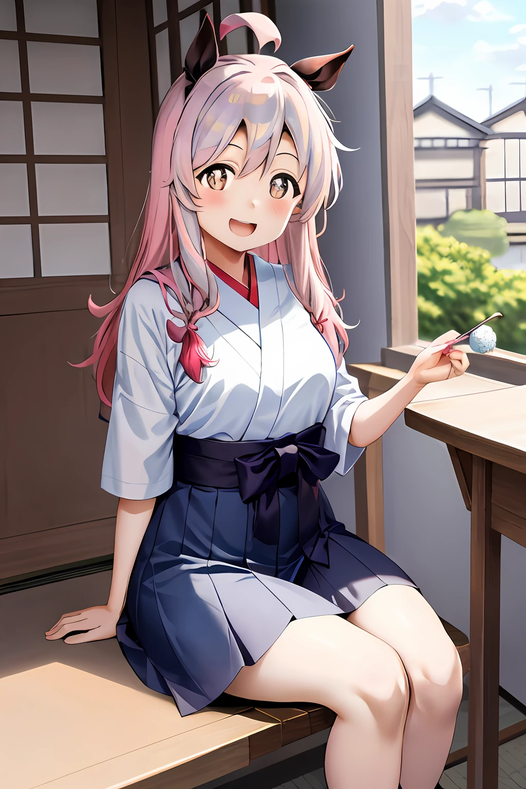tmasterpiece,Need,In the daytime,1人,Cute girls,japanaese girl,elementary student,Pink gradient hair,dual horsetail,big laughter,Loving pupils