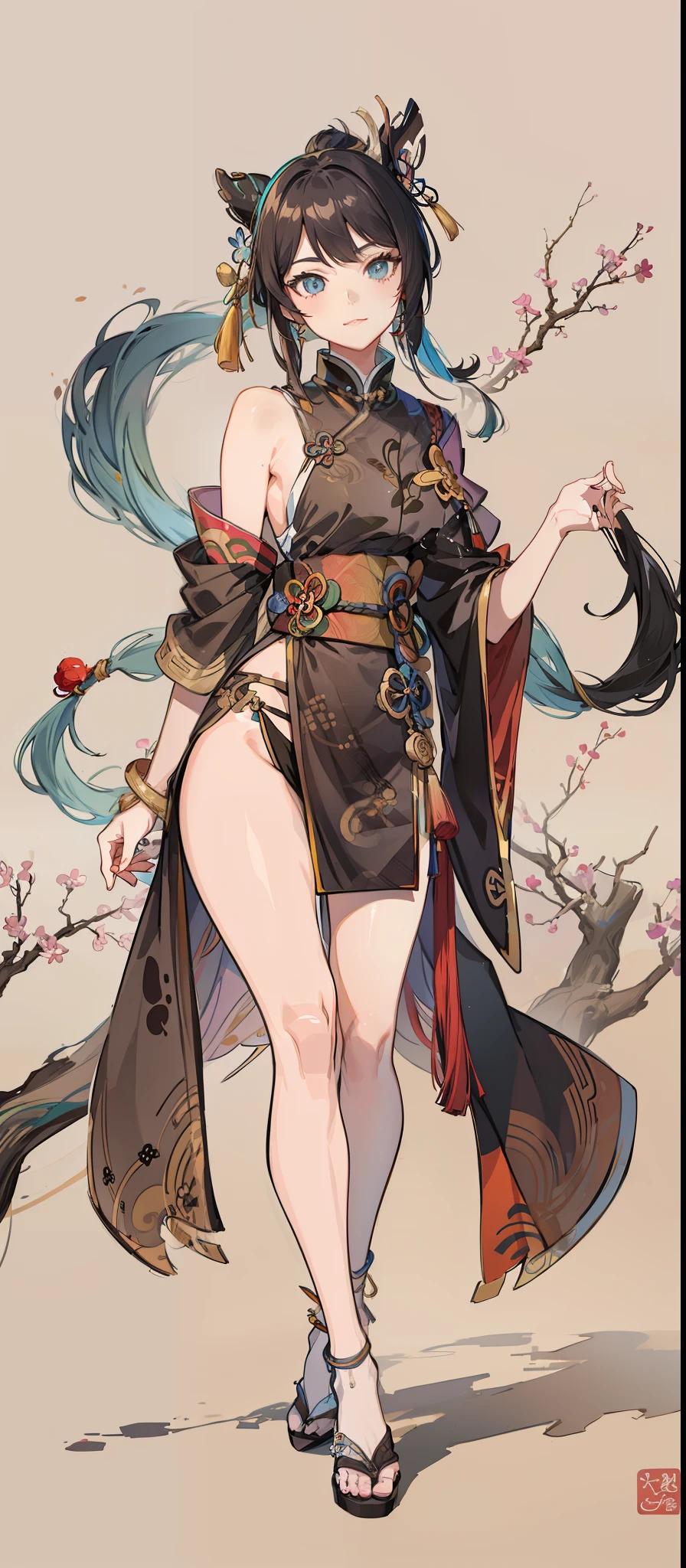 a drawing of a woman in a kimono outfit walking down a street, Onmyoji detailed art, Alphonse mucha and rossdraws, trending on artstation pixiv, onmyoji, Kushatt Krenz Key Art Women, Artistic styles, wlop rossdraws, beautiful and seductive anime woman, rossdraws sakimimichan
