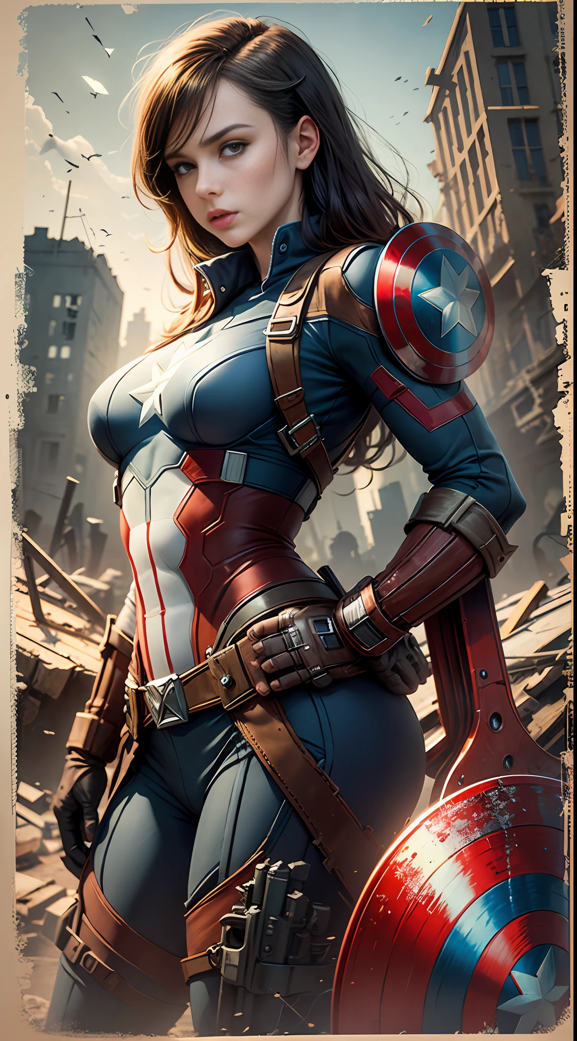 Female version of Captain America background mechanical ruins --auto --s2