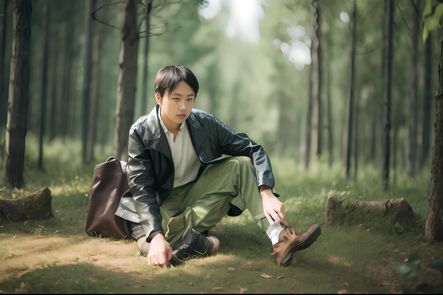 there is a man sitting on the grass by the water, blue tint expired film, photographed on colour film, lofi, lofi portrait, in style of petra collins, faded color film, coloured film photography, blue tint ektachrome film, low quality photo, Kim Tae-joon, lo fi, lo fi colors, lo - fi colors, greenish expired film --auto
