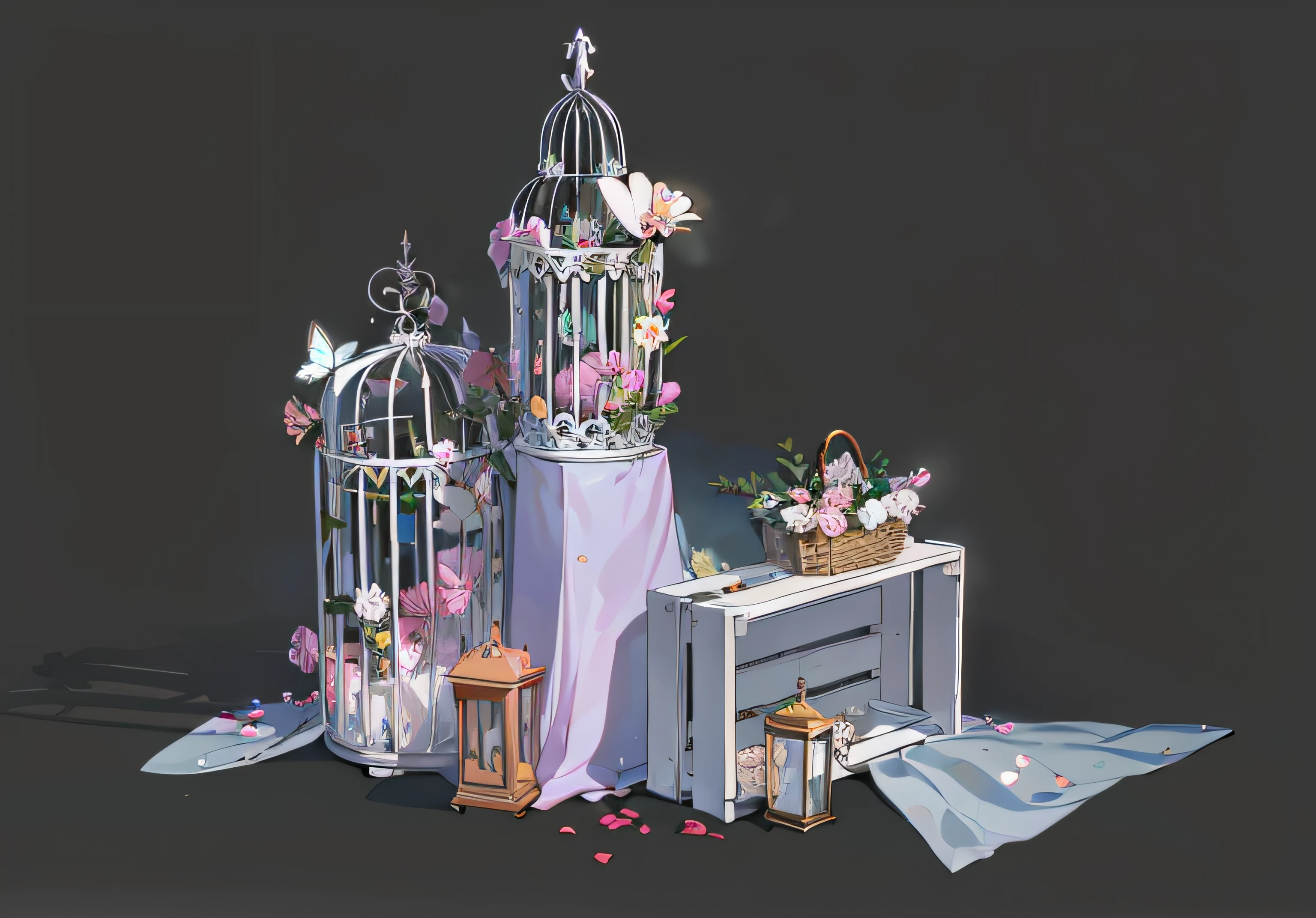 Wedding items,White birdcage,pink flower