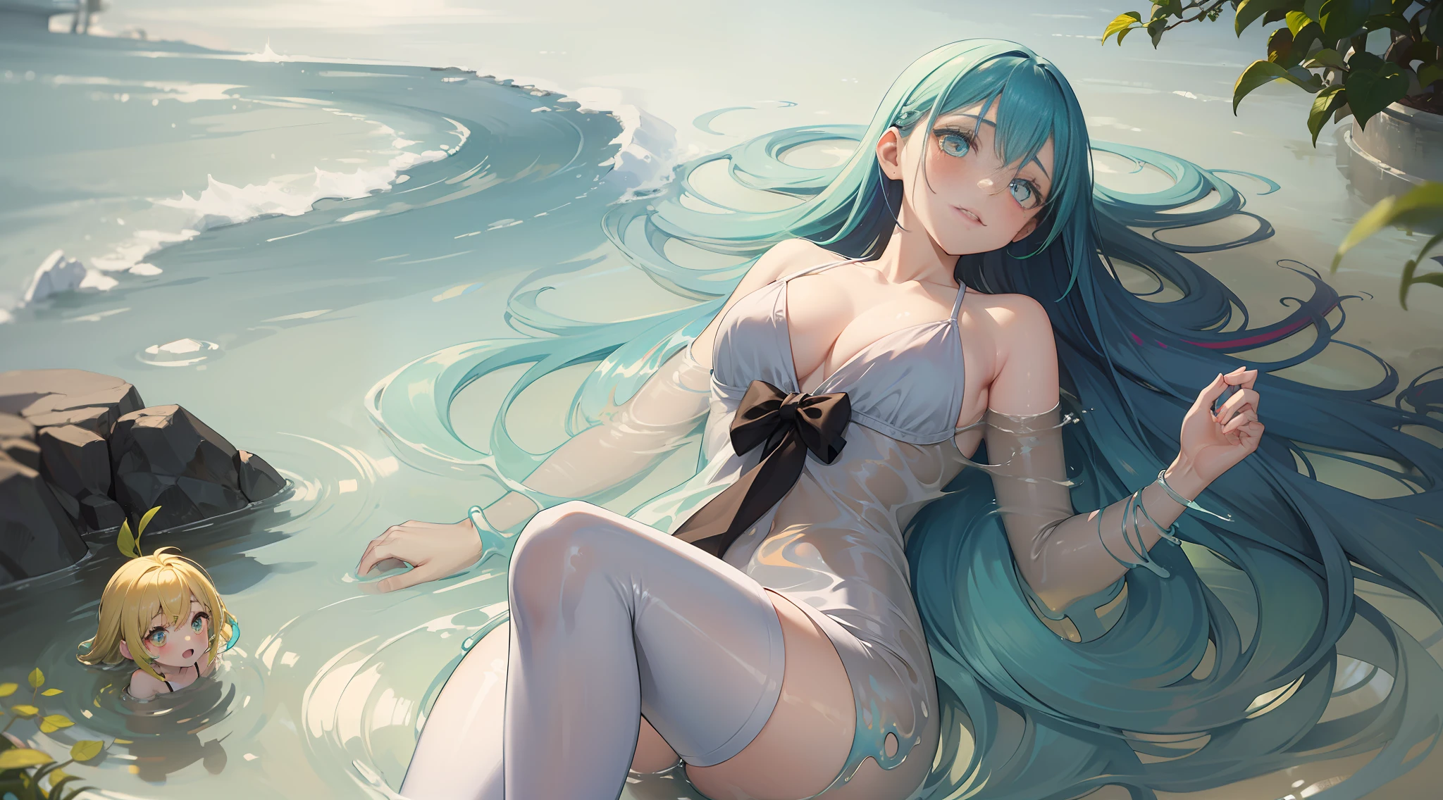 A little cute kids girl,mind control,A pair of pantyhose:1.08,Colorful gradient hair,full bodyesbian,独奏,Delicate face,glowing light eyes,Bathe in a colorful viscous liquid,