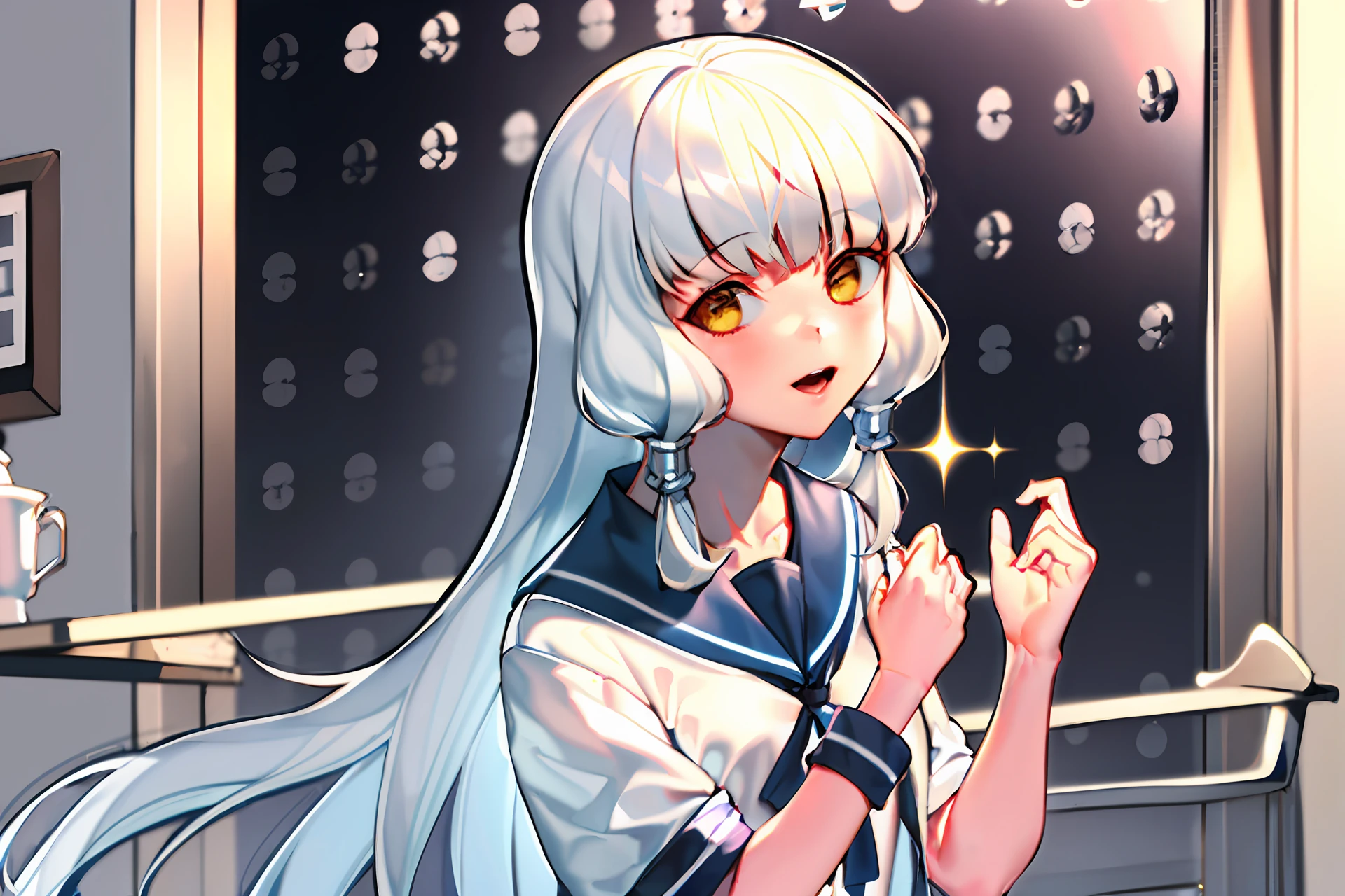 girl，Long white hair，a sailor suit，quadratic element，adolable，high qulity
