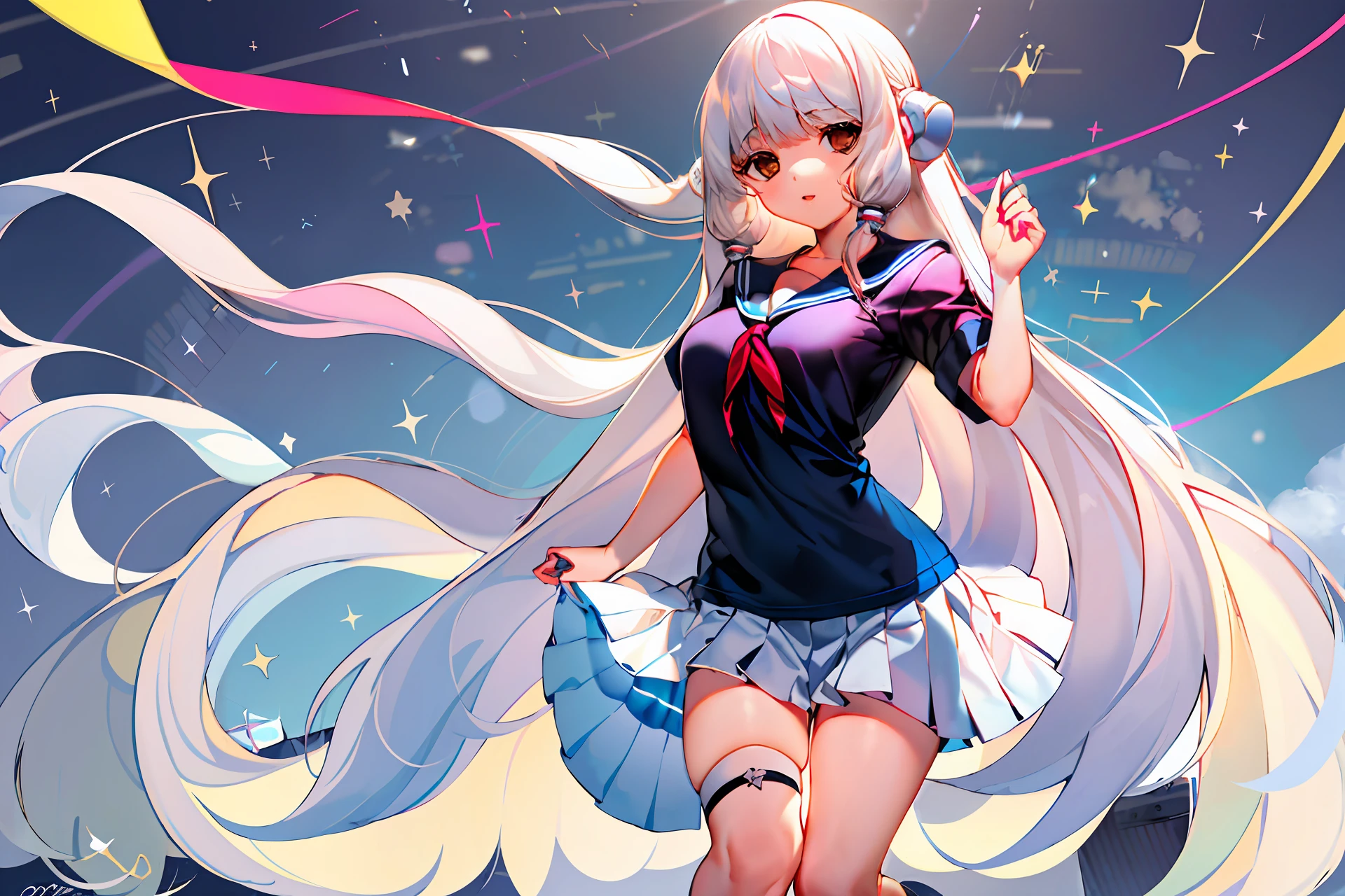 girl，Long white hair，a sailor suit，quadratic element，adolable，high qulity