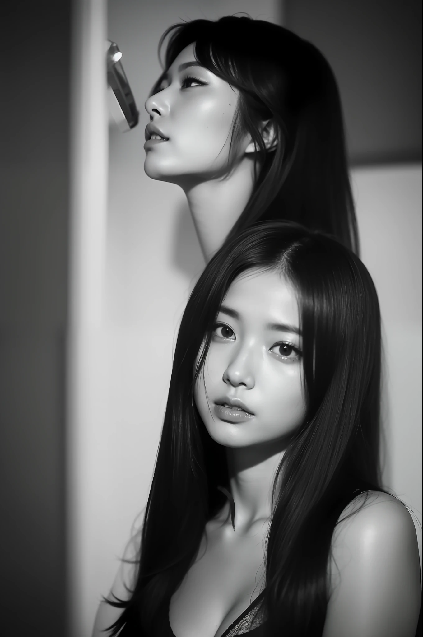 Photo of a Beautiful Korean kpop idol Woman, Summer, Lustful, Film grain, Ilford HP5, 80mm
