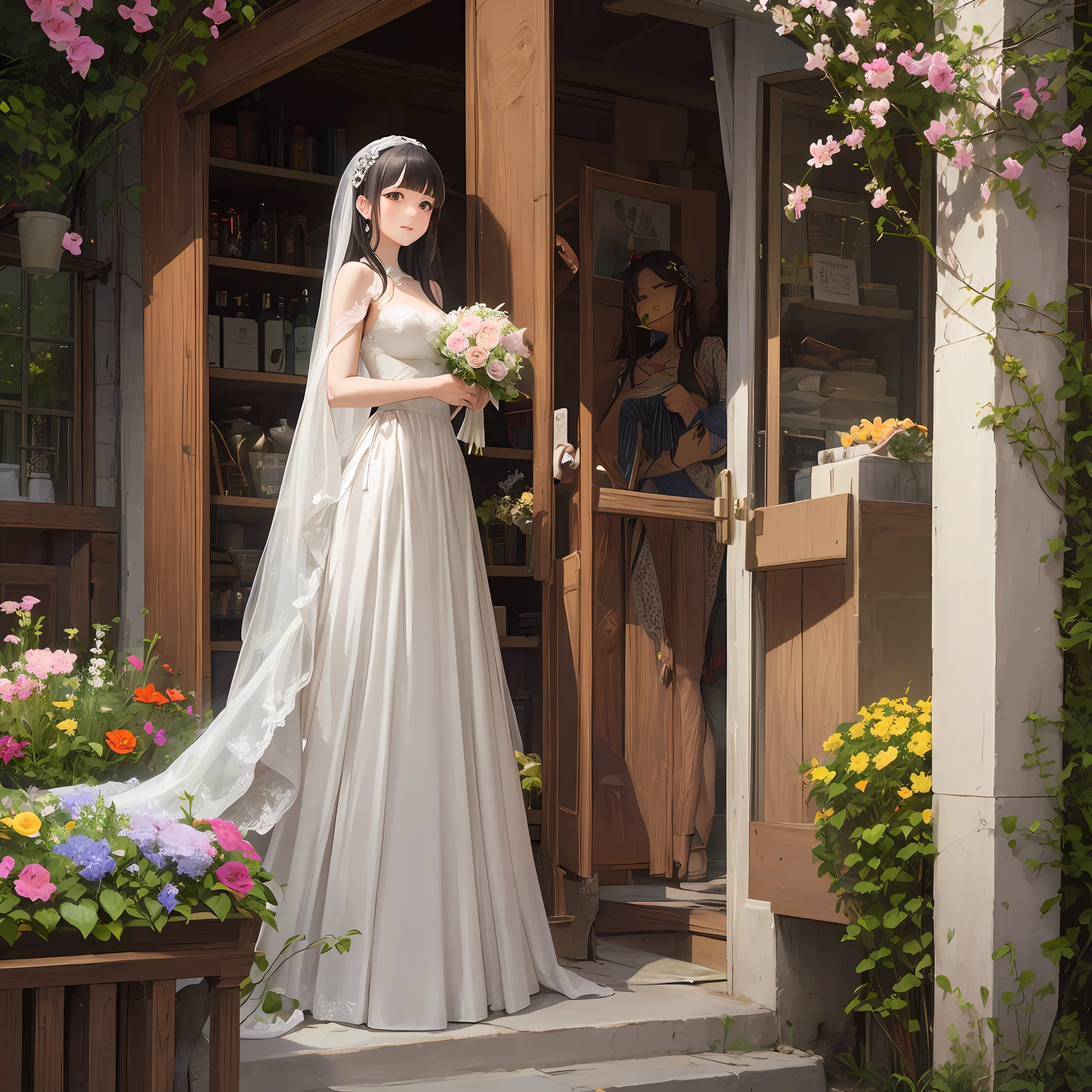 the original god,Ayaka Kamisato,in wedding dresses,Flowers in hand --auto
