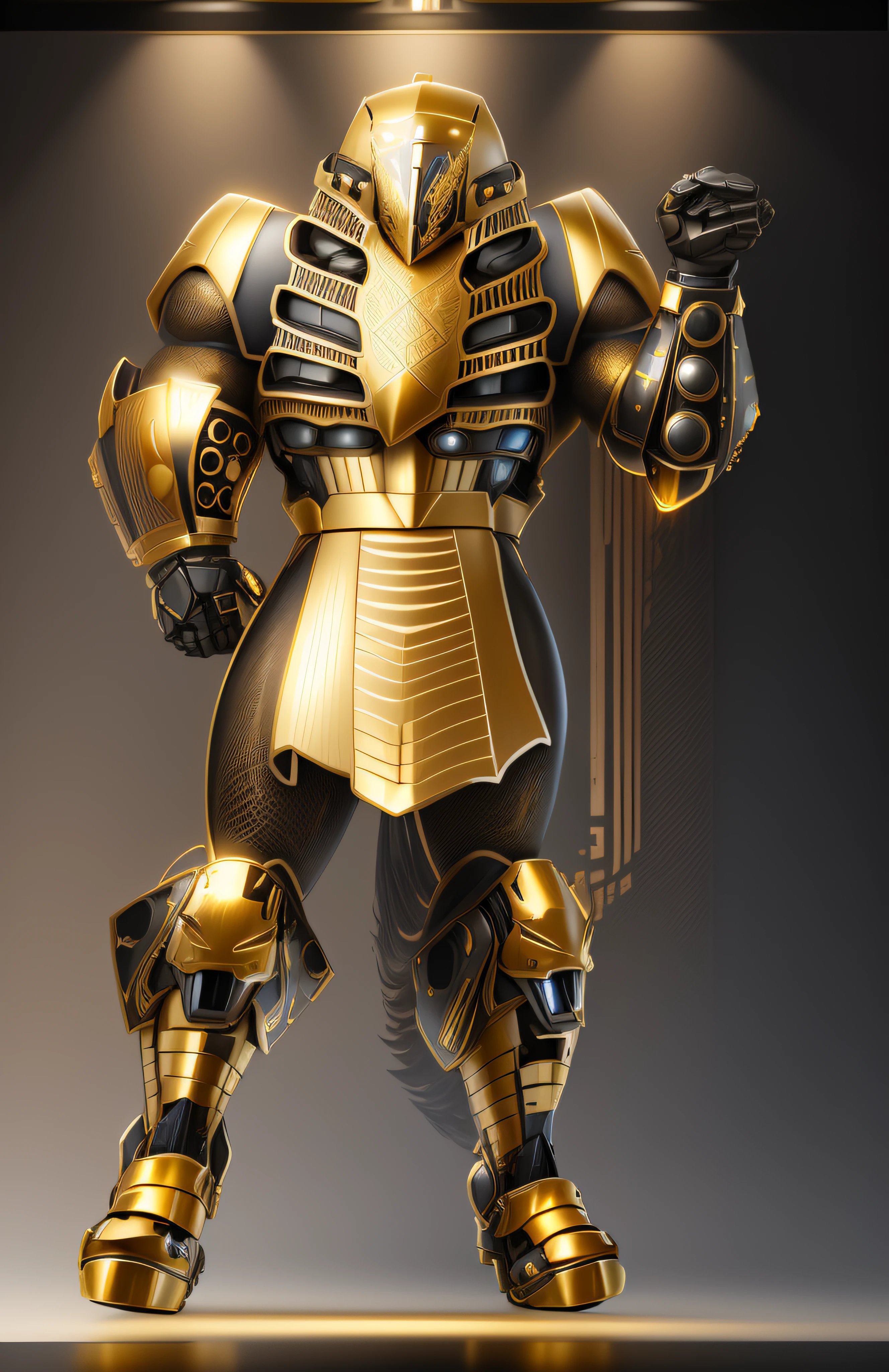 a close up of a robot with a glowing suit on, armadura brilhante elegante, Retrato completo de Electromancer, luzes brilhantes na armadura, Deus grego no estilo mecha, Armadura obsidiana de ouro pesado, Sci - Armadura de Fi:! musculoso, intrincada armadura mecha brilhante, Armadura Obsidiana de Ouro, cyber fight armor, Personagem de Mortal Kombat, Armadura Conceitual