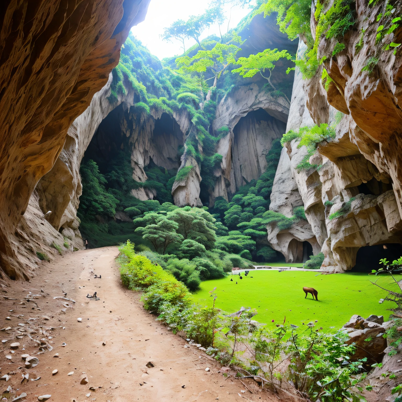 speleothems,Overlooking,blue-sky,baiyun,deers,grass --auto