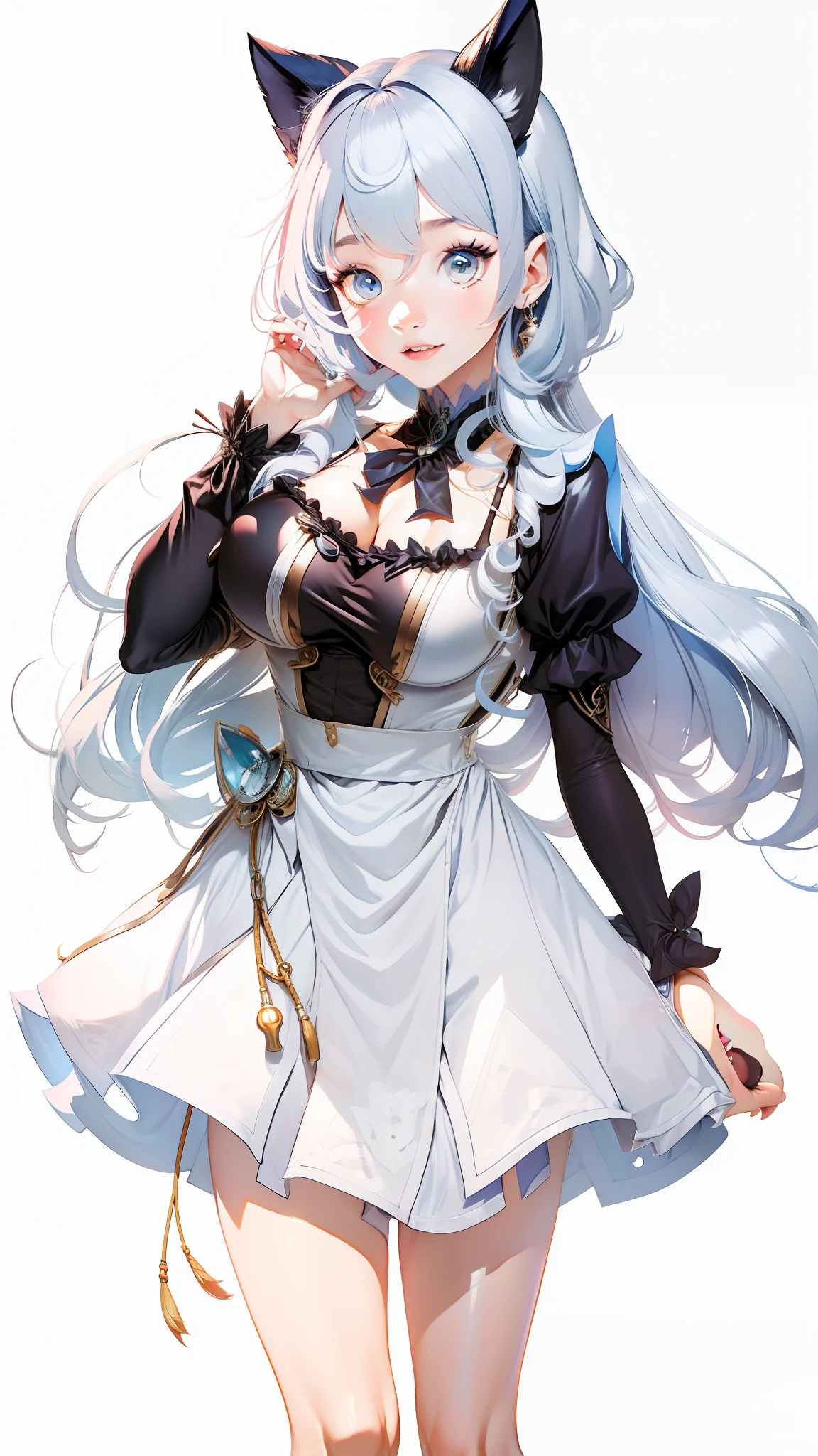 Girl, teens girl, Lori huge breasts cleavage, cute face, Highest image quality,A masterpiece, Detailed depiction of the face,Cat lady