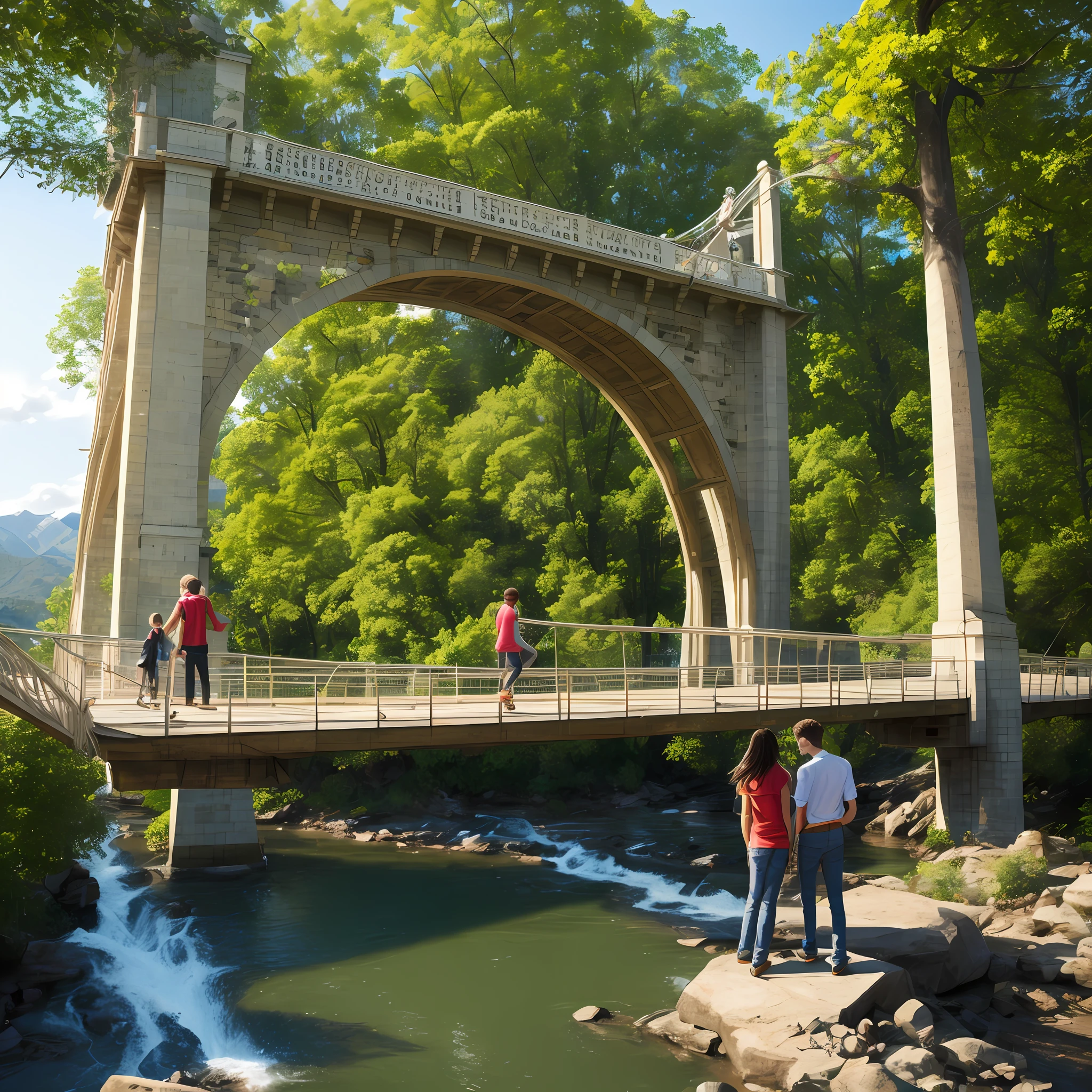 Rocking suspension bridge A couple youth --auto
