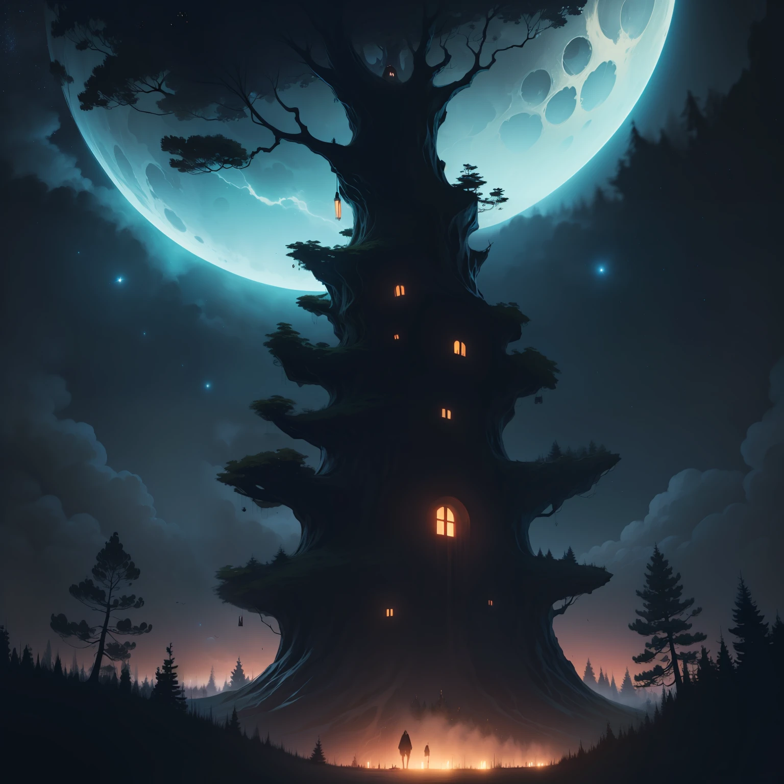 starrysky,atmospheric perspective，natta，der riese，big trees，Parasitized，Surrealism，horor --auto