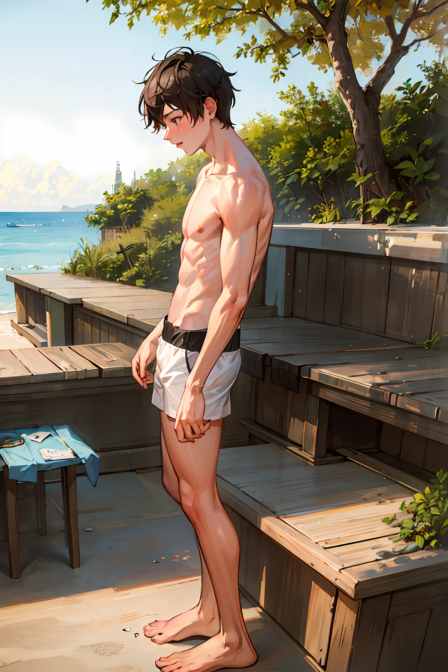 ridiculous resolution, high resolution, (masterpiece:1.4), super detailed, 1boy, seen from above, space, floating, ,Have no clothes --v 6