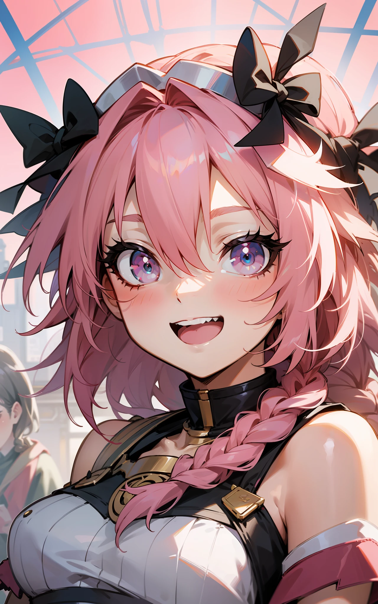 finely best quality、hight resolution、detaileds, astolfo、Drawn by a game studio、Inside a bright amusement park、Long braids、