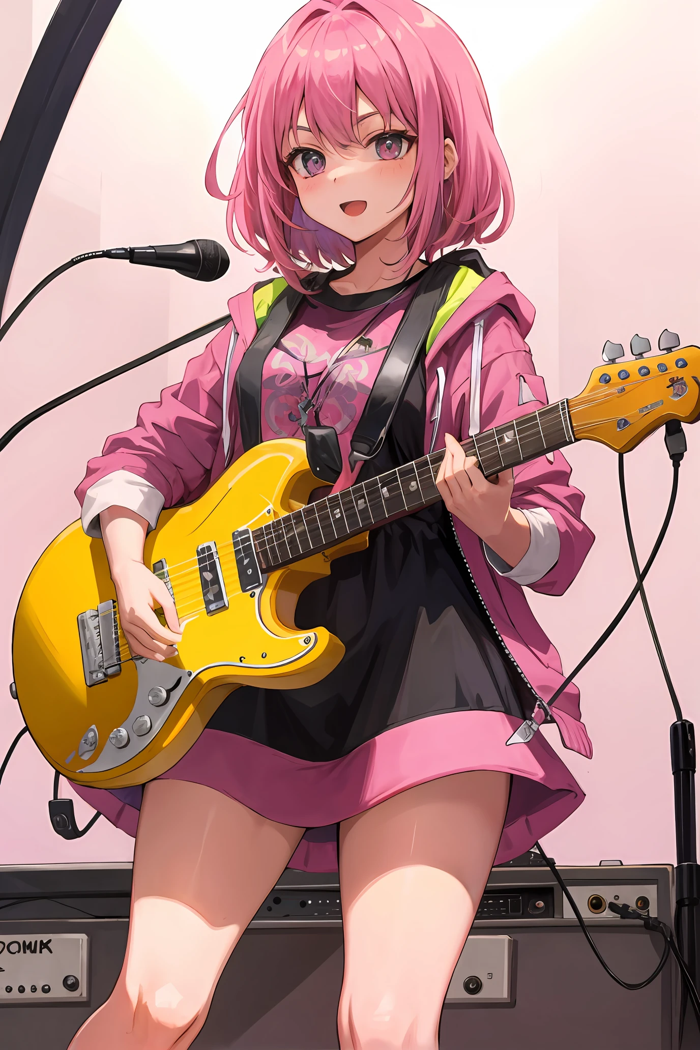 Pink girl playing electric guitar